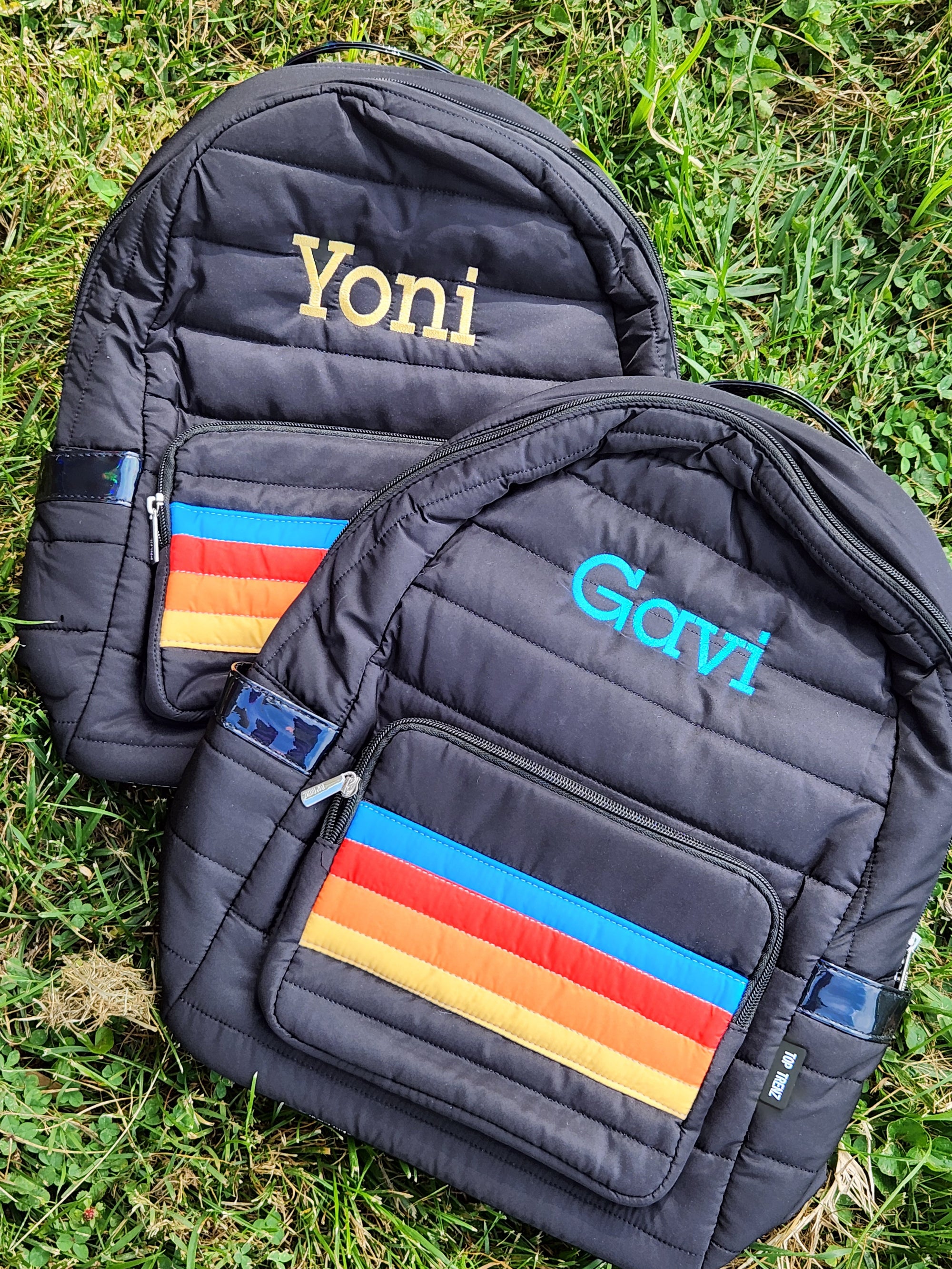 Black Puffer Retro Stripes Backpack