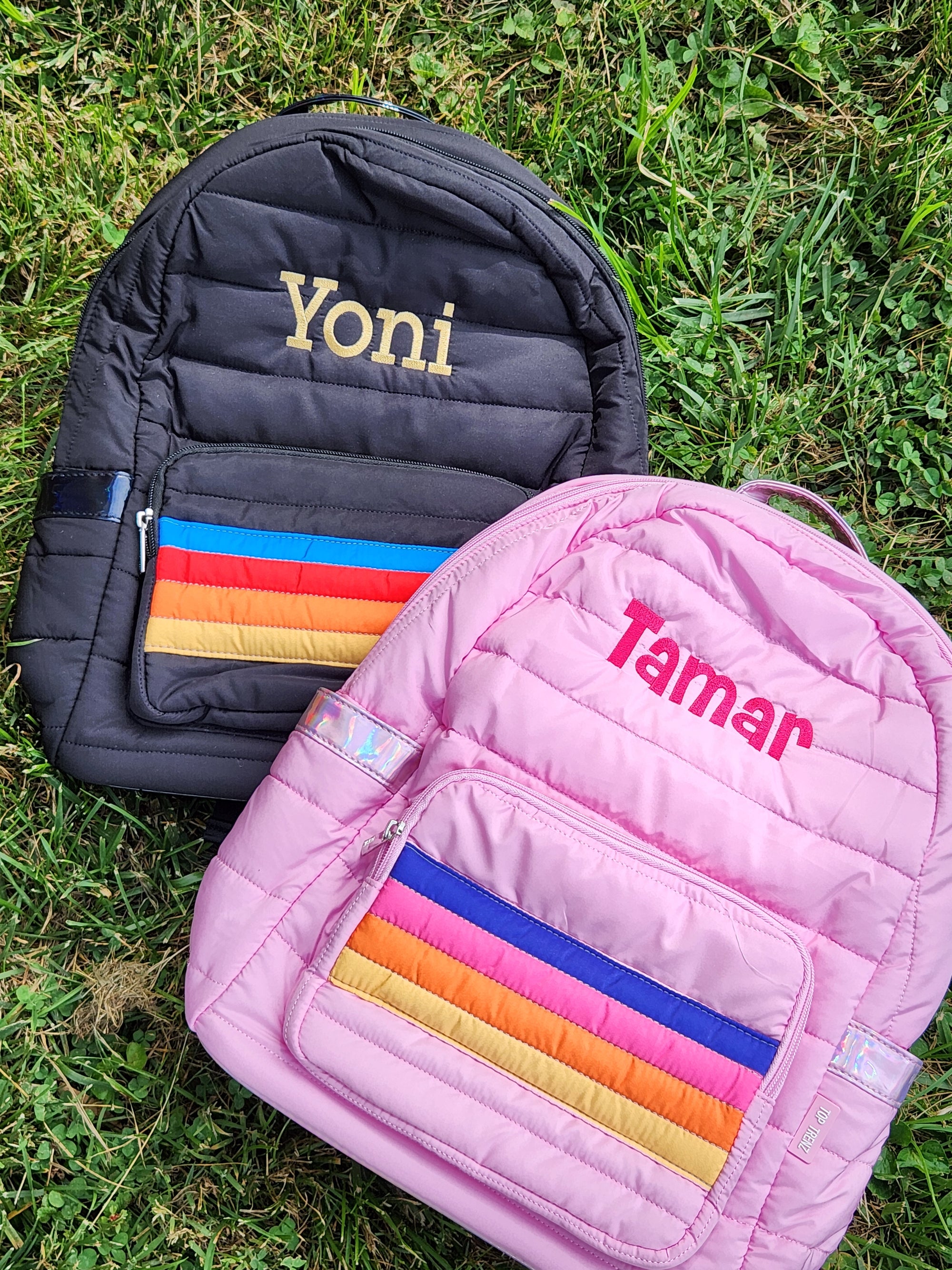 Pink Puffer Retro Stripes Girls Backpack
