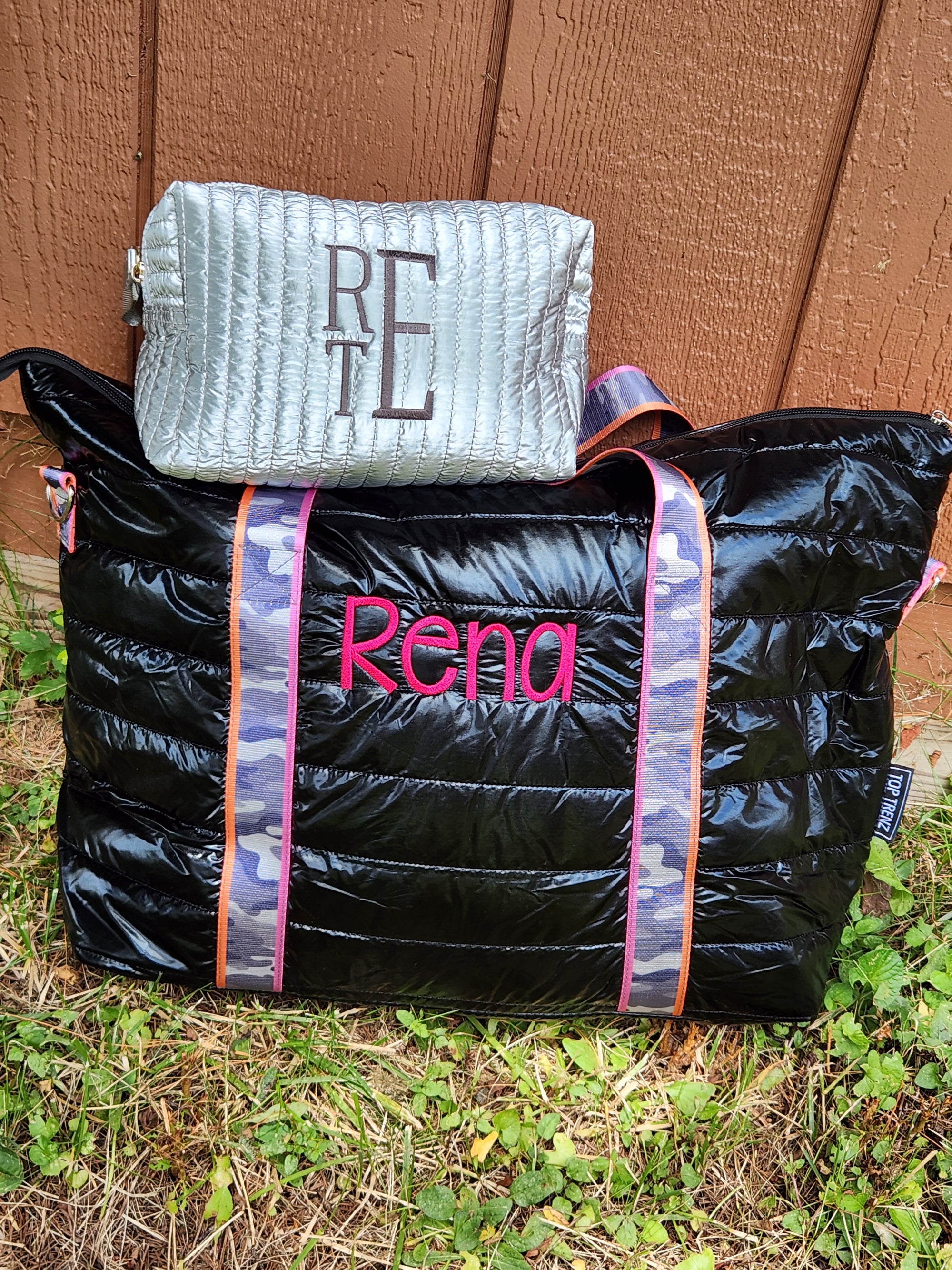 Large Square Silver Puffer Toiletry Bag