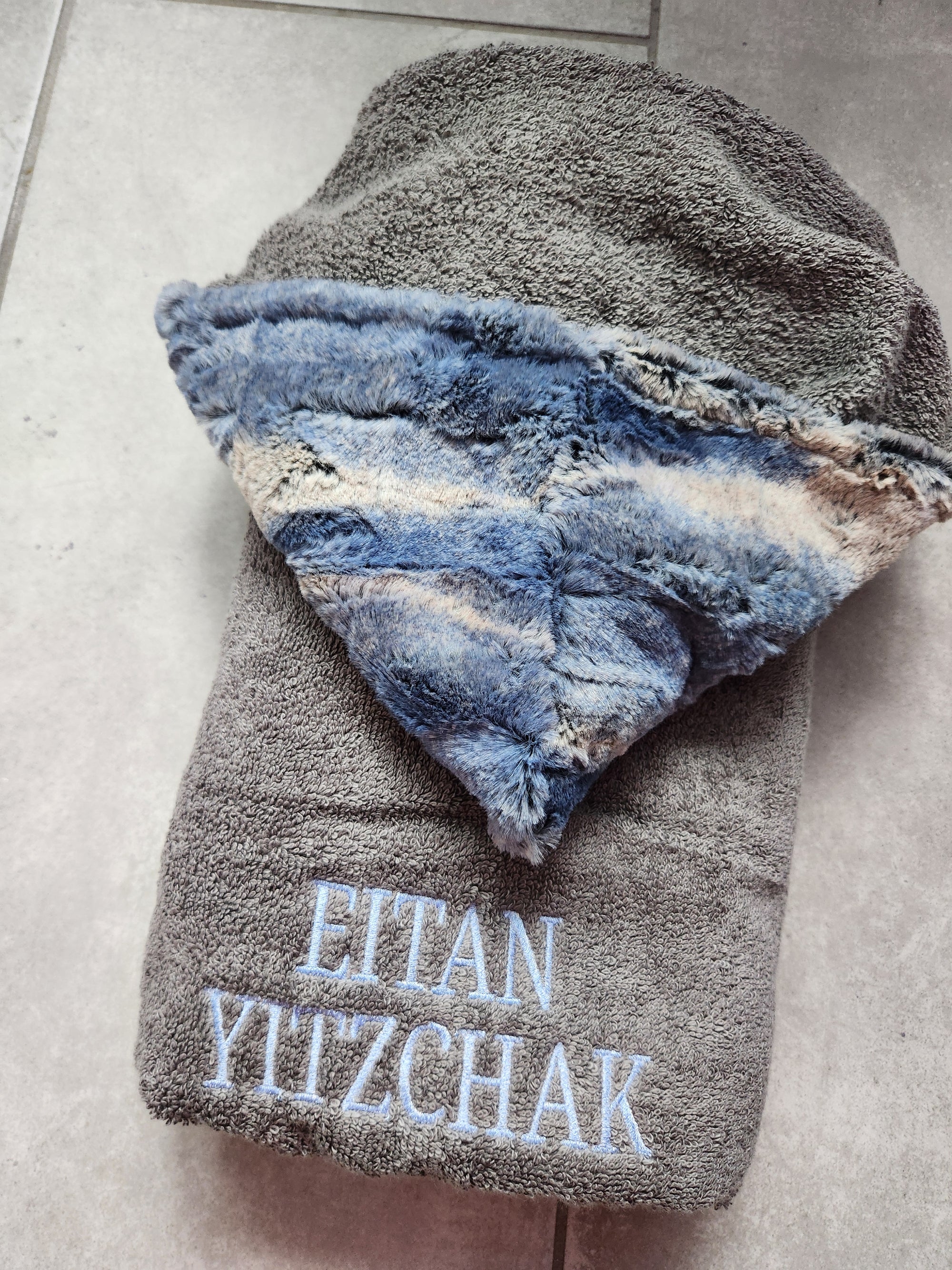 Ombre Navy on Gray Hooded Towel