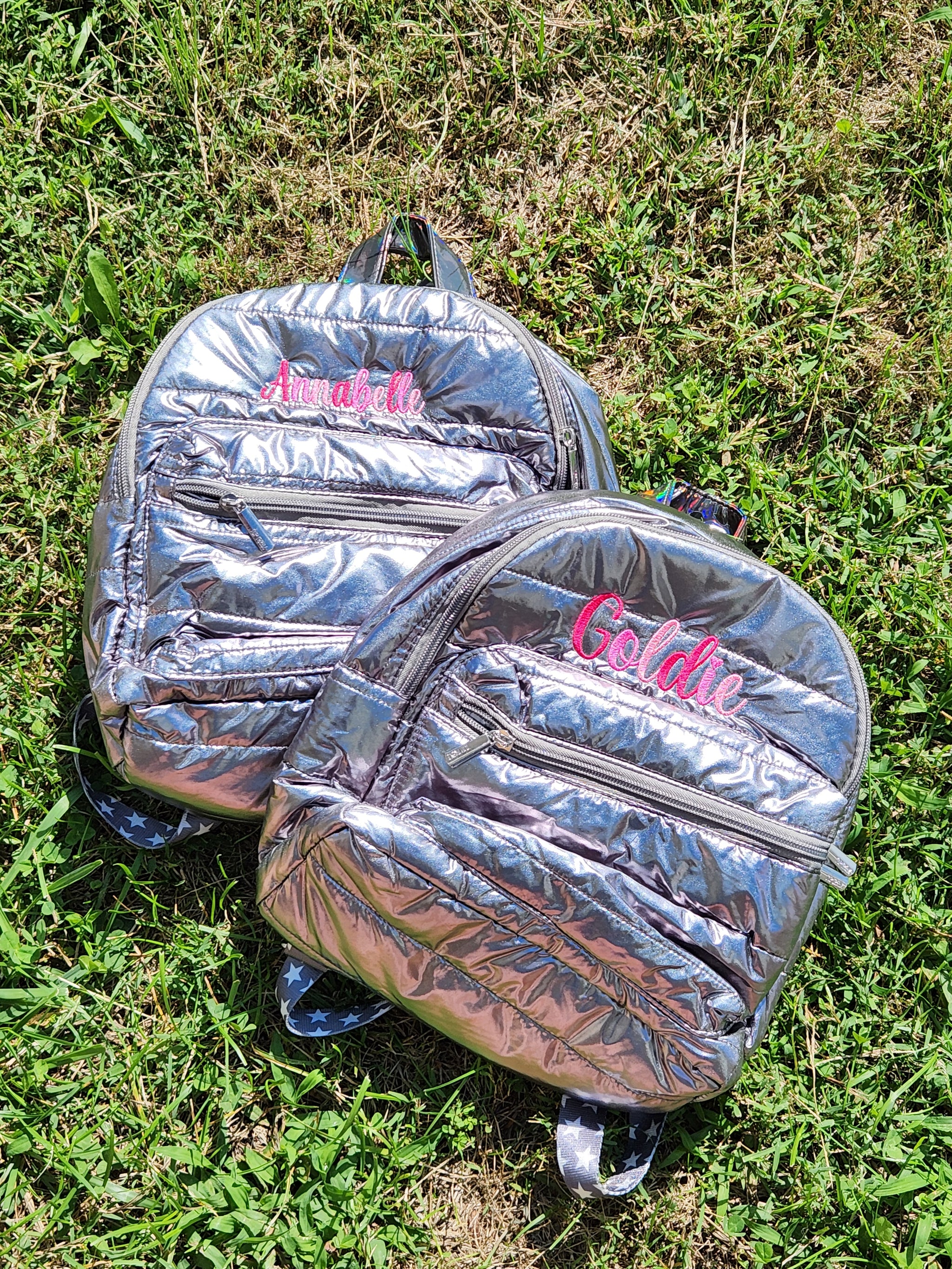 Gunmetal Puffer Mini Backpack Stardust Straps