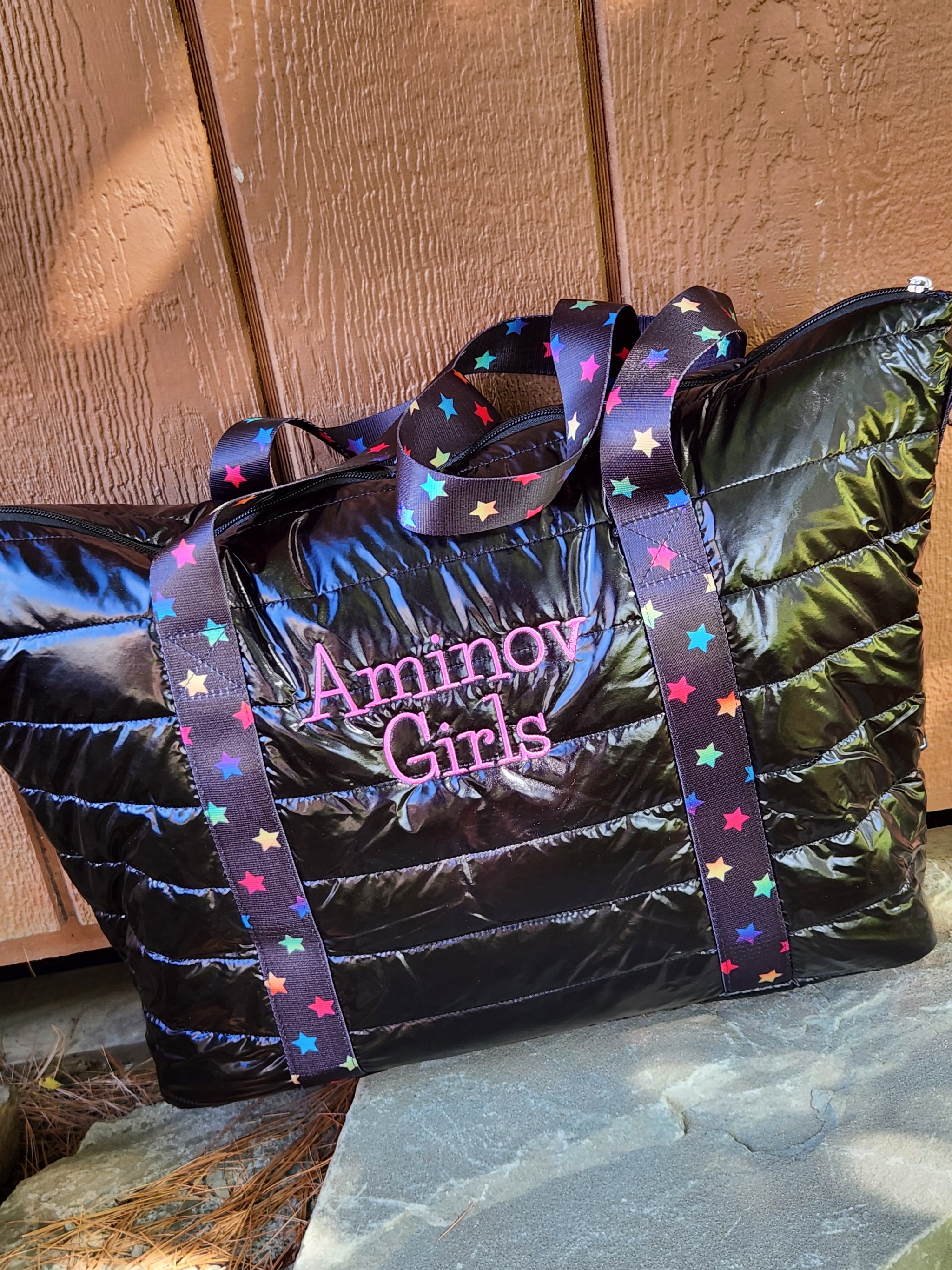 Black Puffer Tote w/ Scatter Star Strap