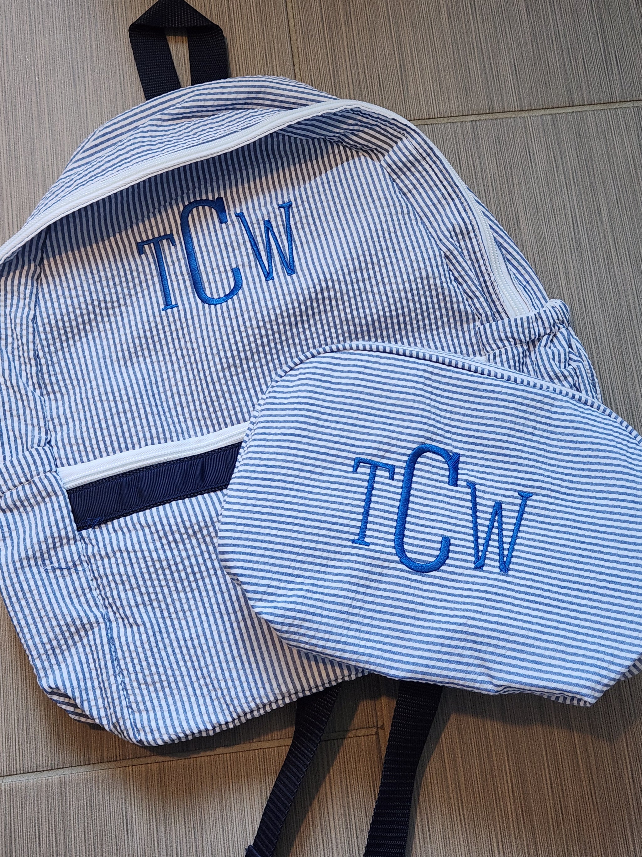 Navy Seersucker Toiletry Bag