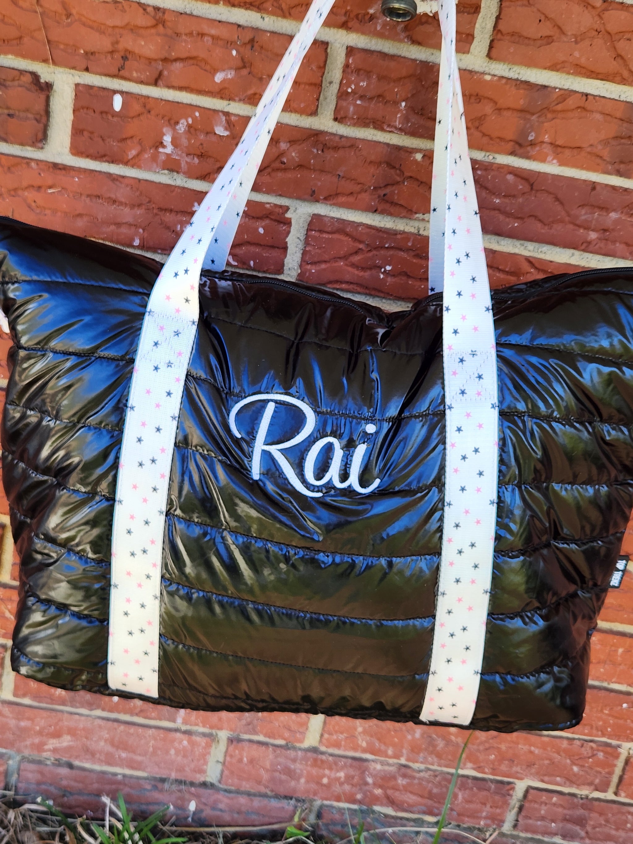 Black Puffer Tote with Twinkle Star Strap