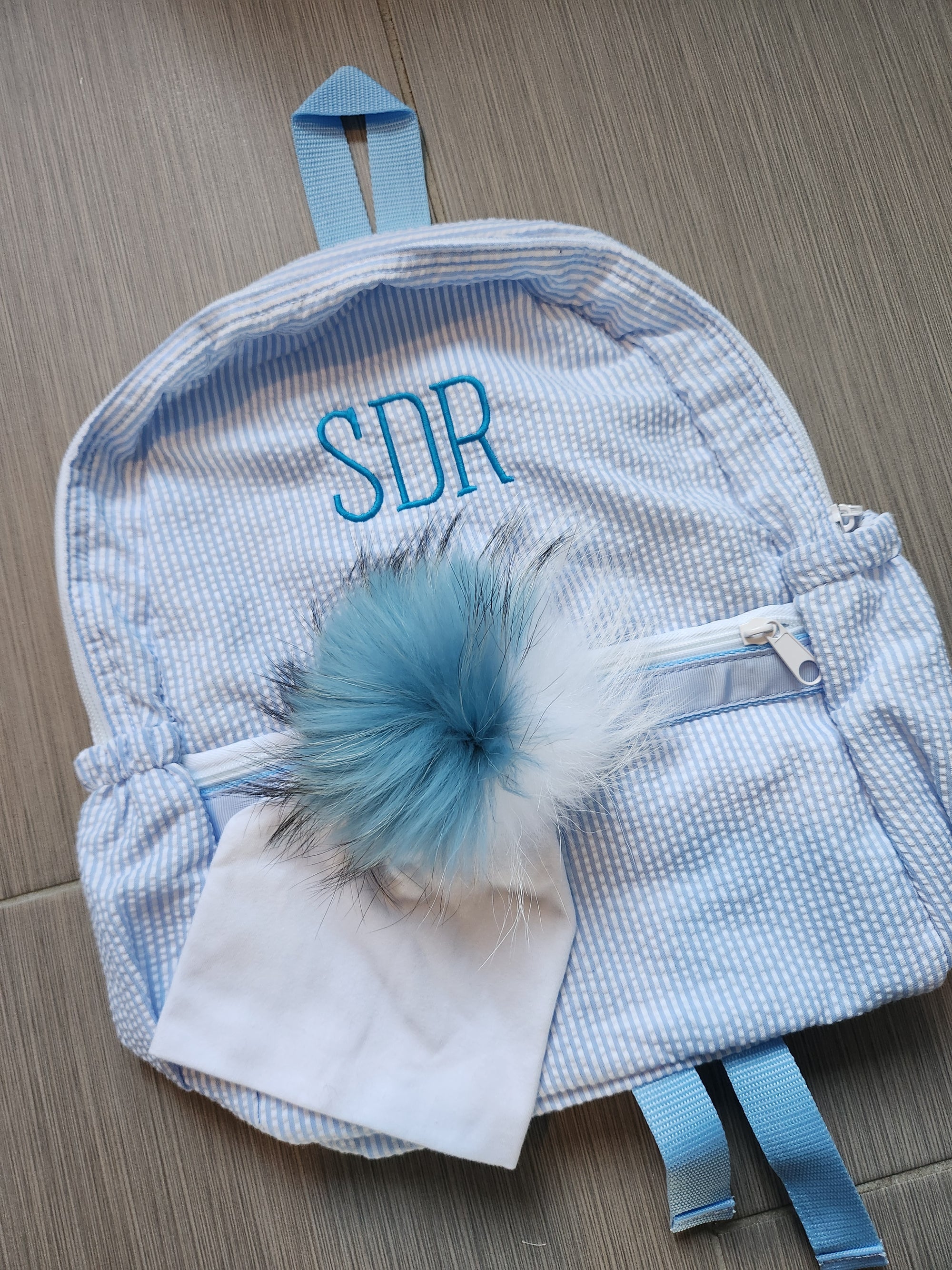 Baby Blue Seersucker Backpack