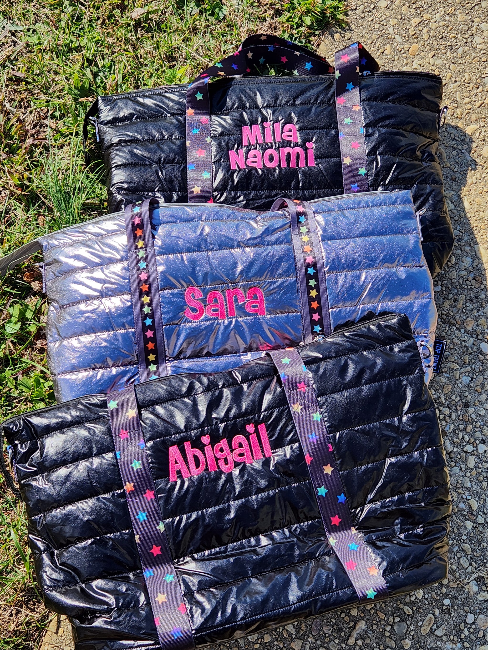 Black Puffer Tote w/ Scatter Star Strap