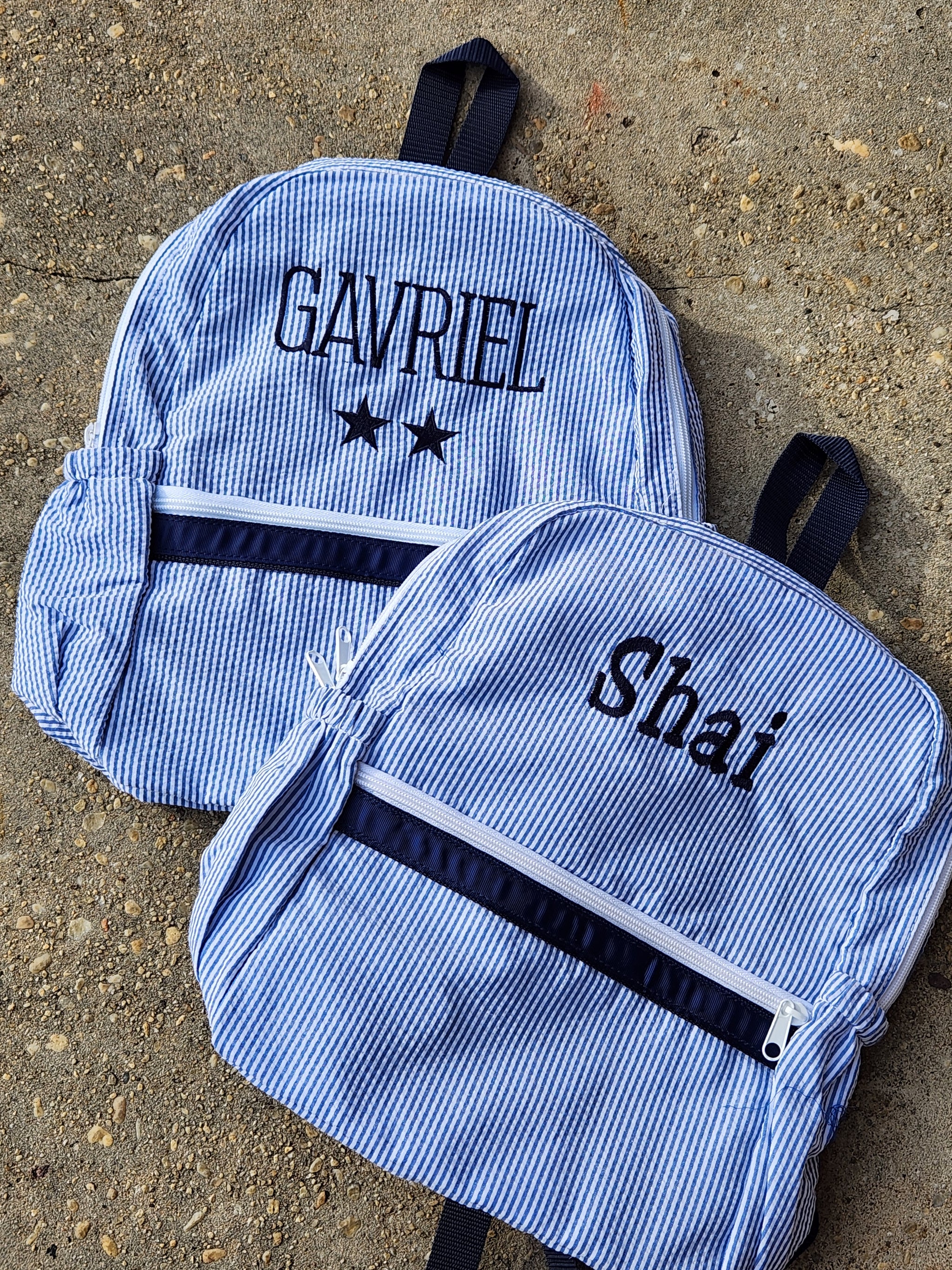 Navy Seersucker Backpack