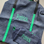 Denim And Kelly Green Duffle