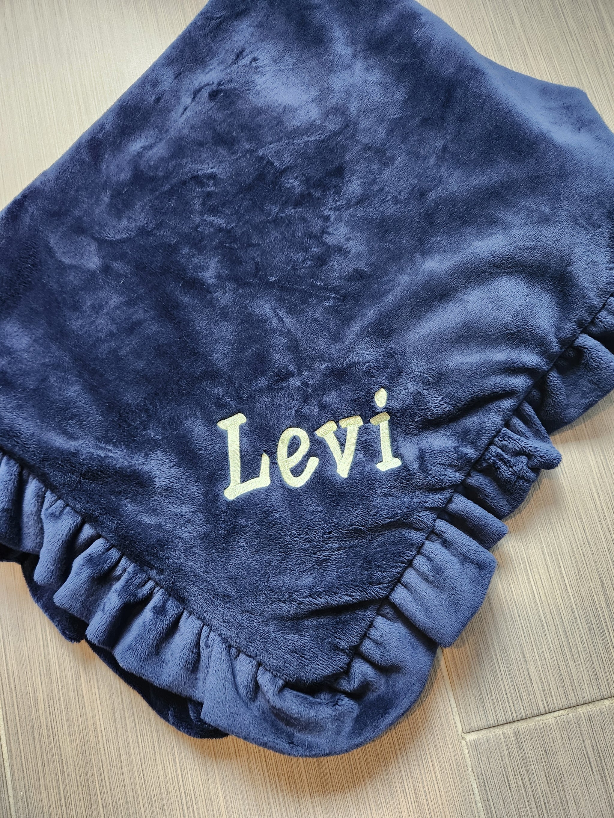 Ruffle Navy Minky Blanket