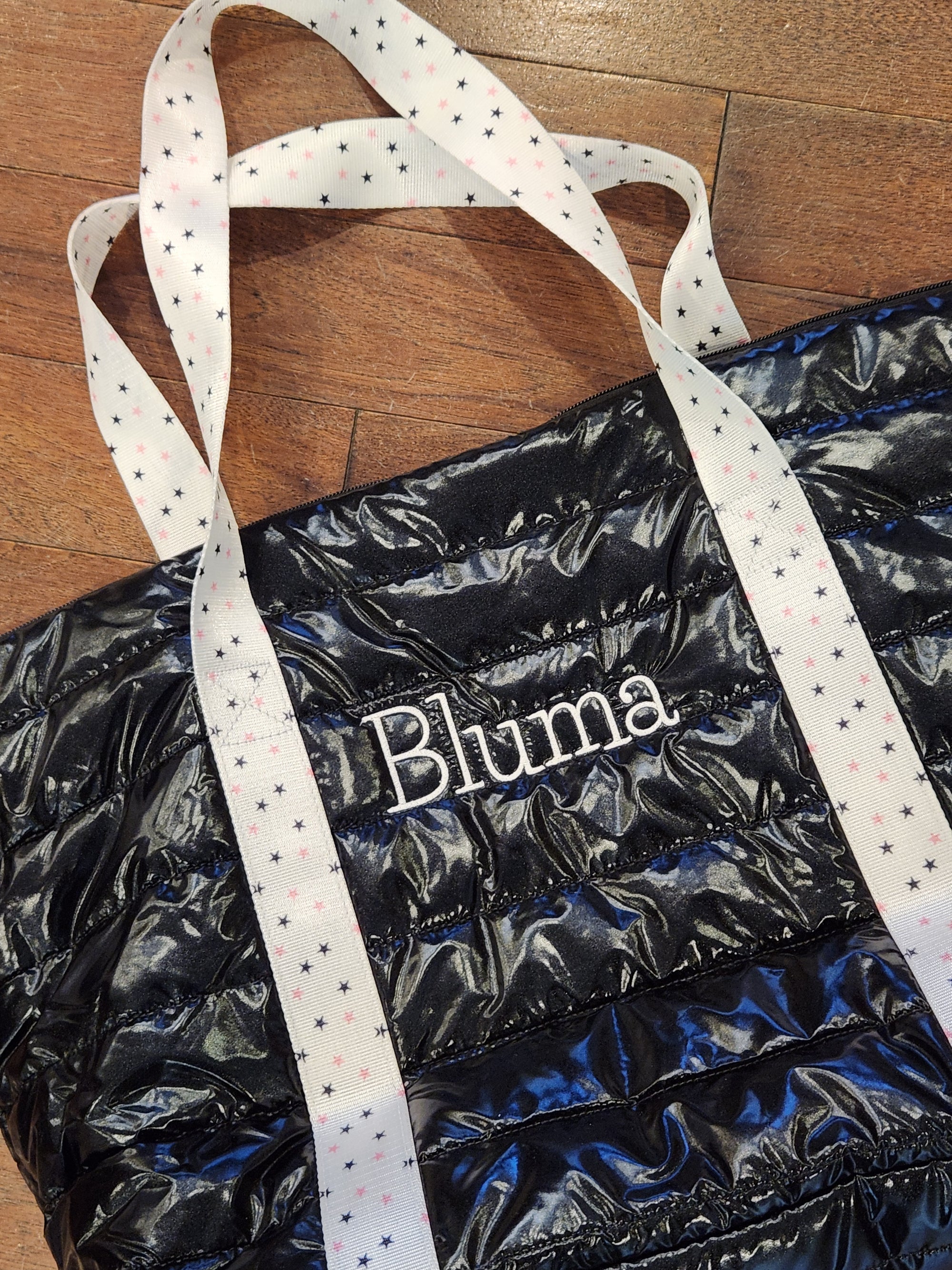 Black Puffer Tote with Twinkle Star Strap