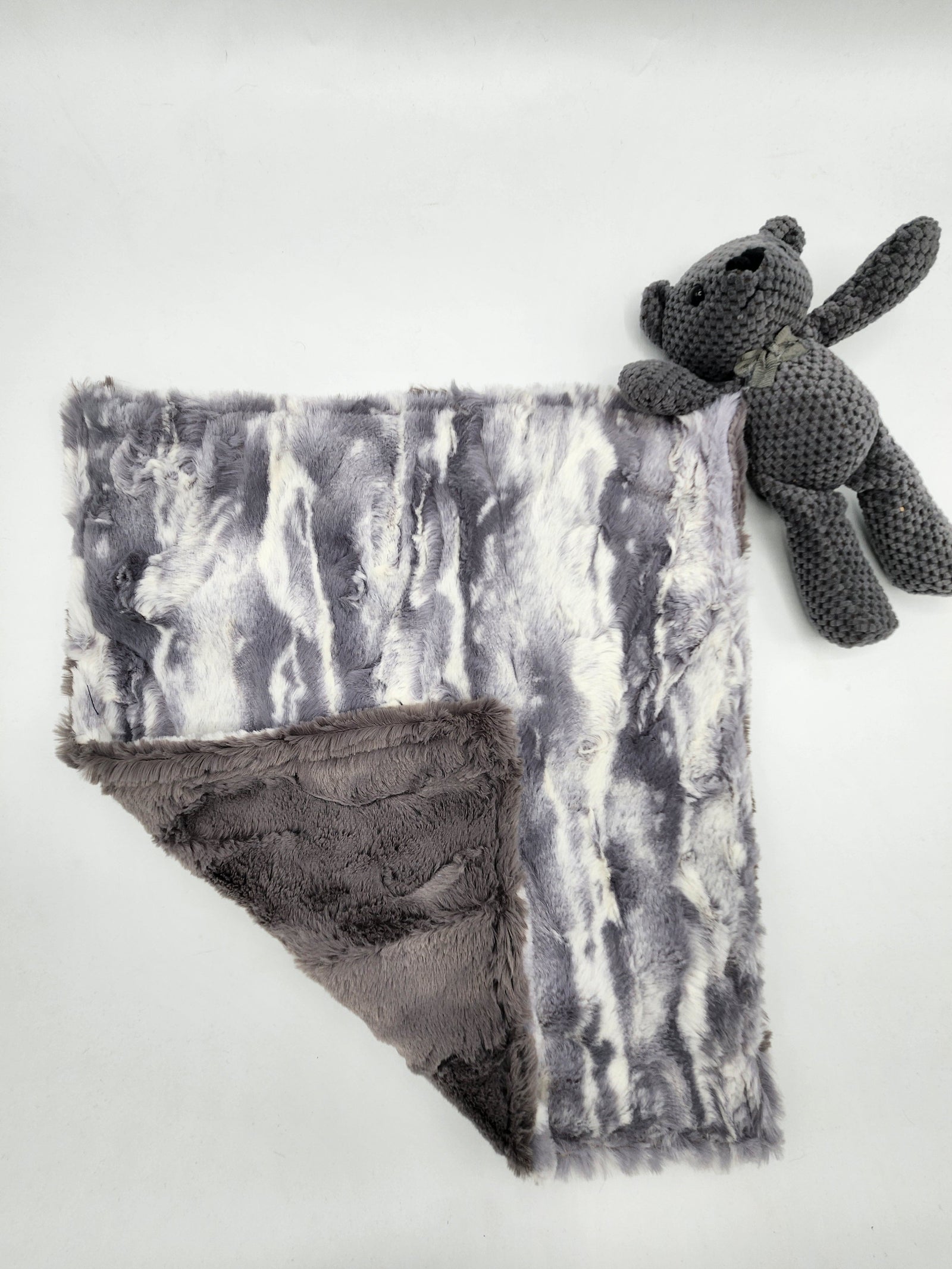 Marble Gray and Charcoal Lovie with Teddy Bear