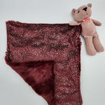 Glitter Minky Merlot & Luxe Burgundy Lovie with Mauve Teddy Bear