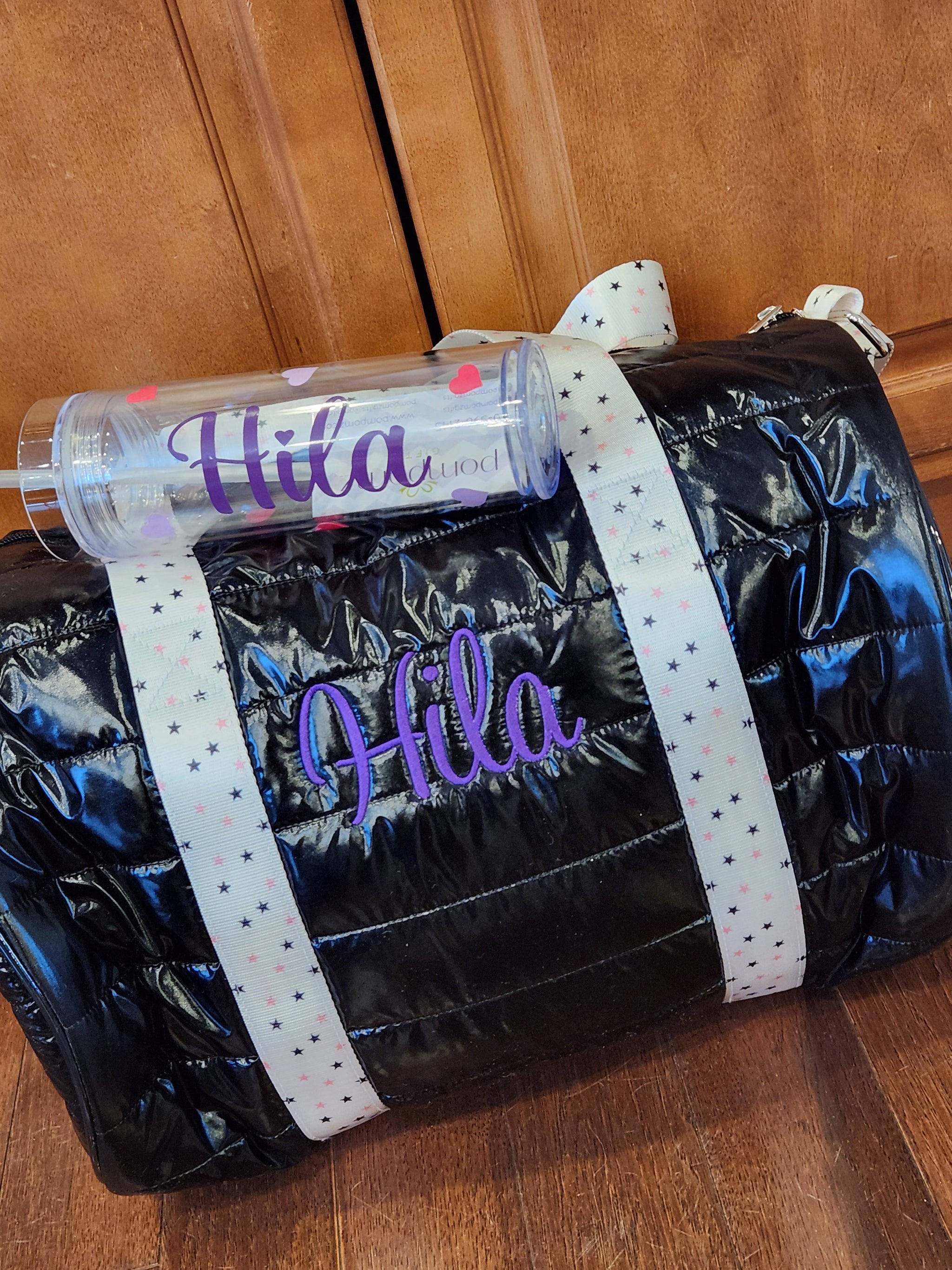 Black Puffer Duffle with Twinkle Star Strap