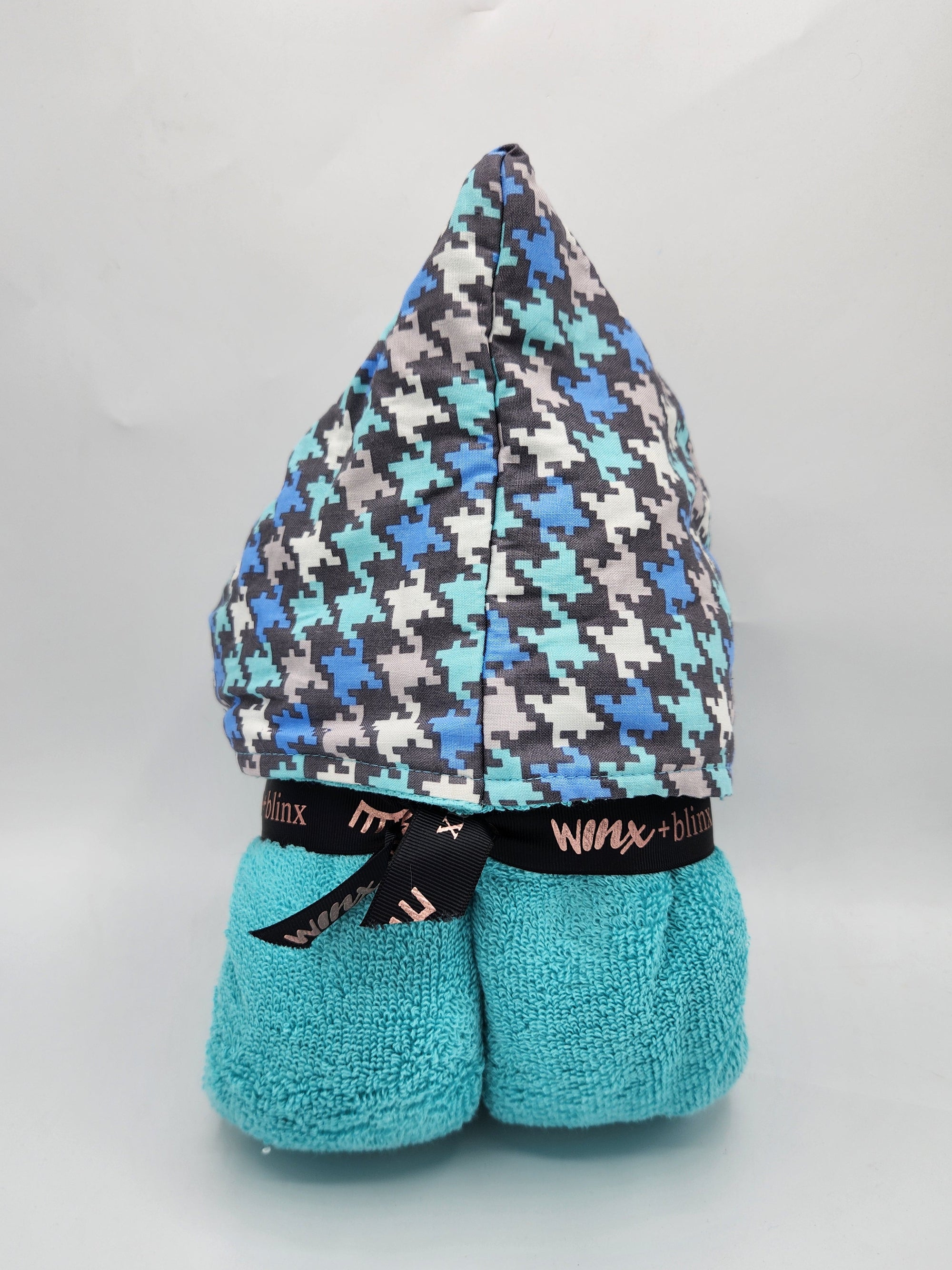 Teal Houndstooth Boys Girls Hooded Towel