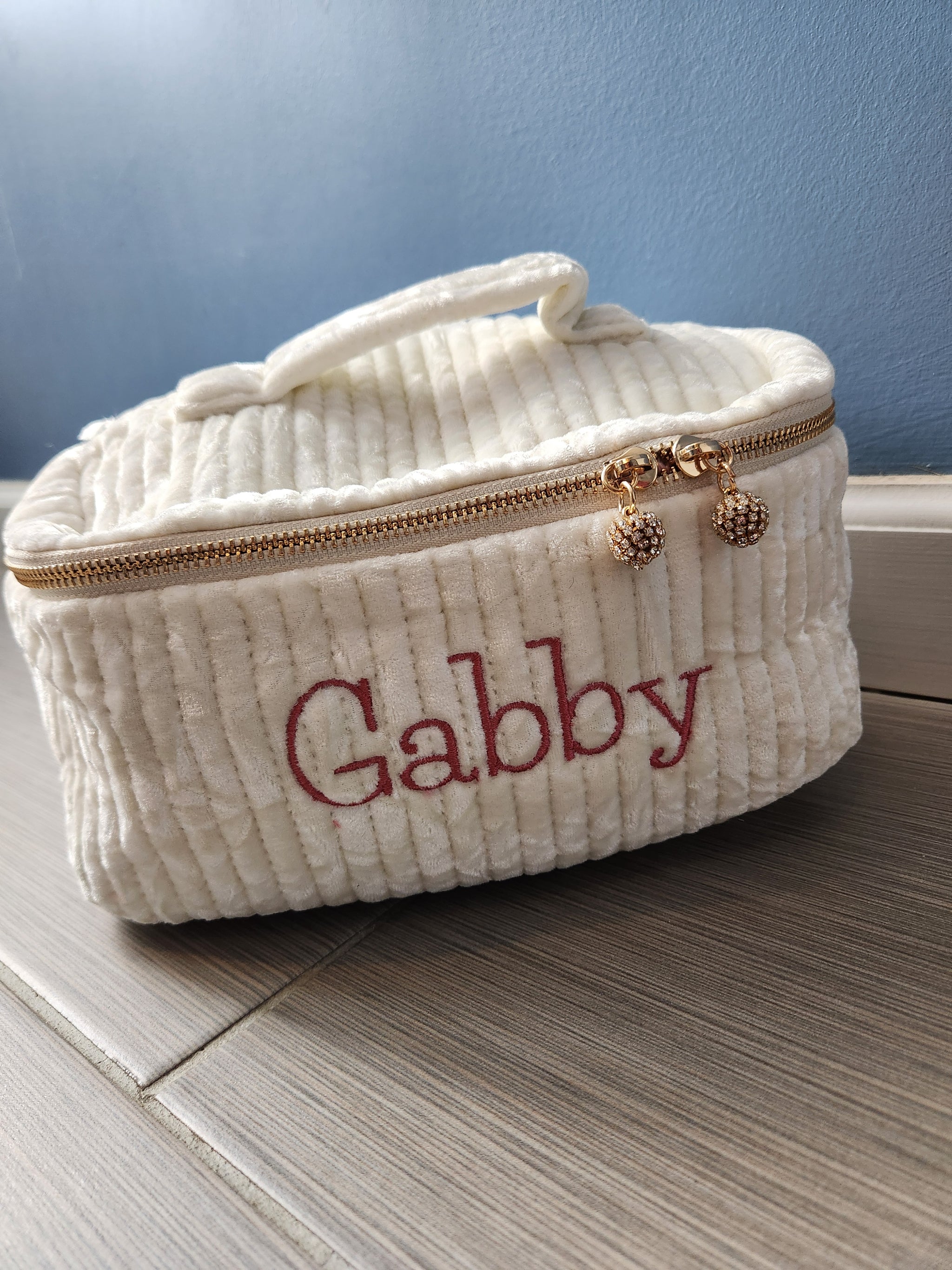 Cream Quilted Velvet Vanity Case