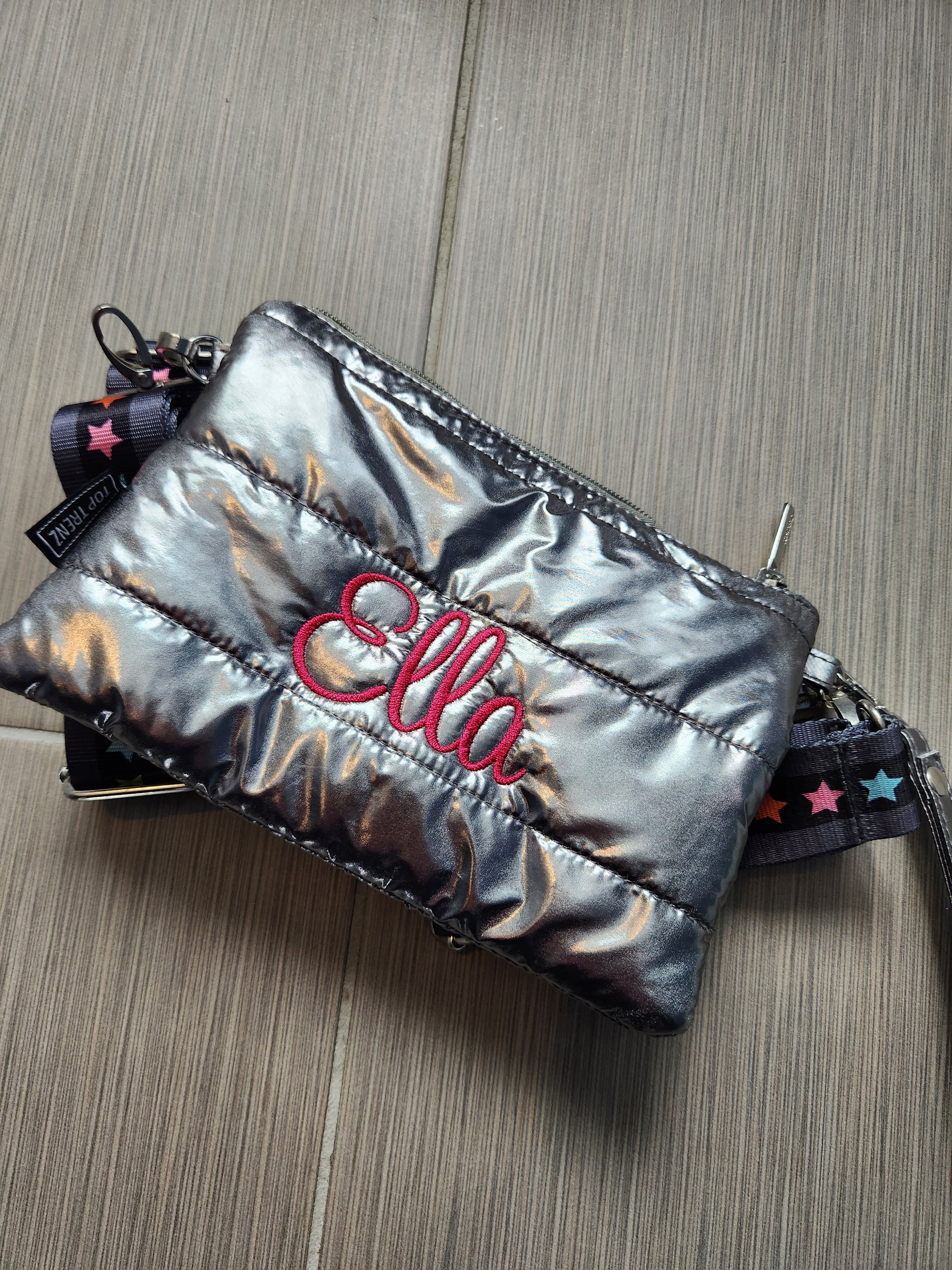 Gunmetal Puffer 3-in-1 Belt or Crossbody Bag with Multi Star Straps