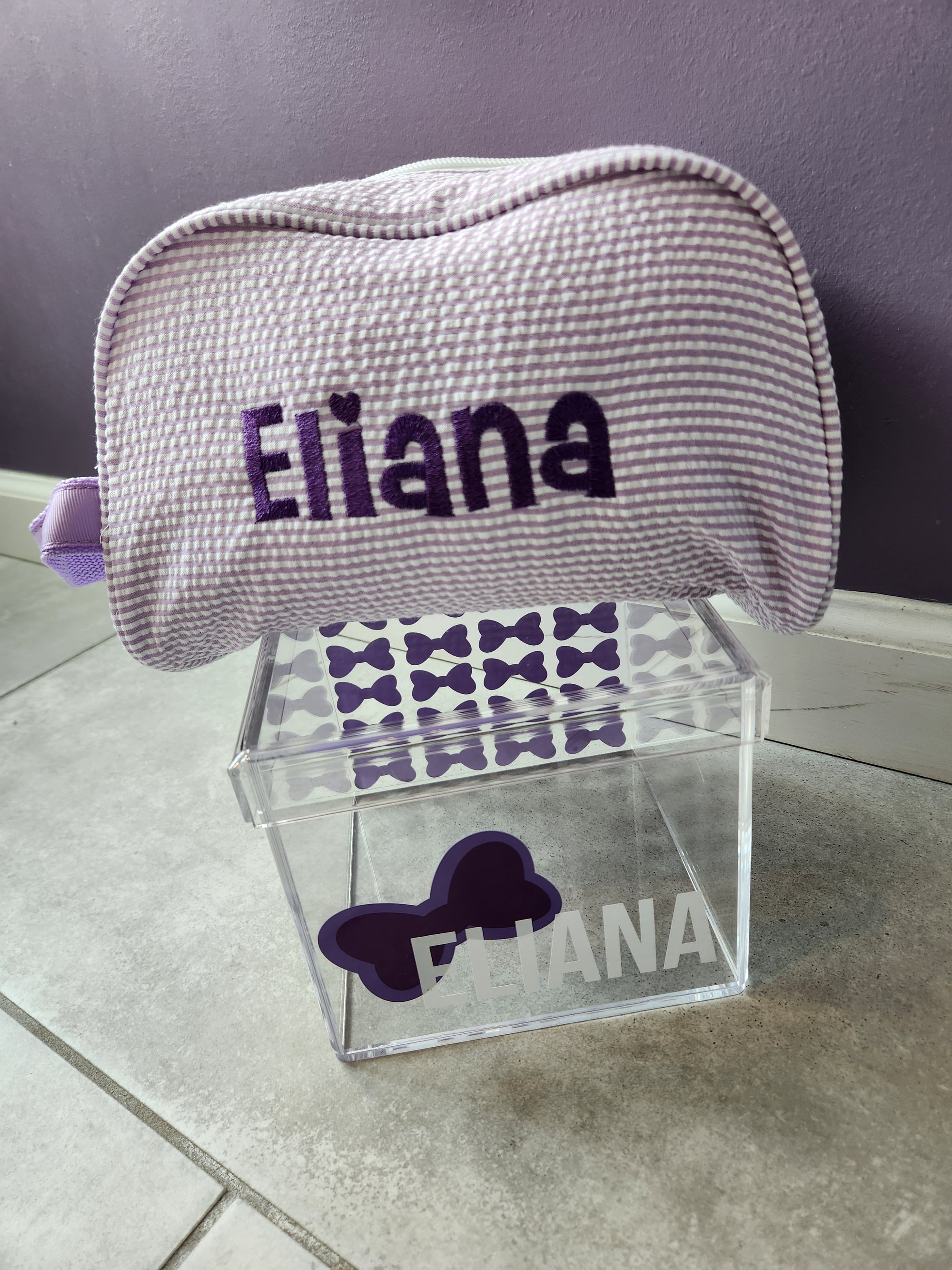 Purple Seersucker Girls Toiletry Bag