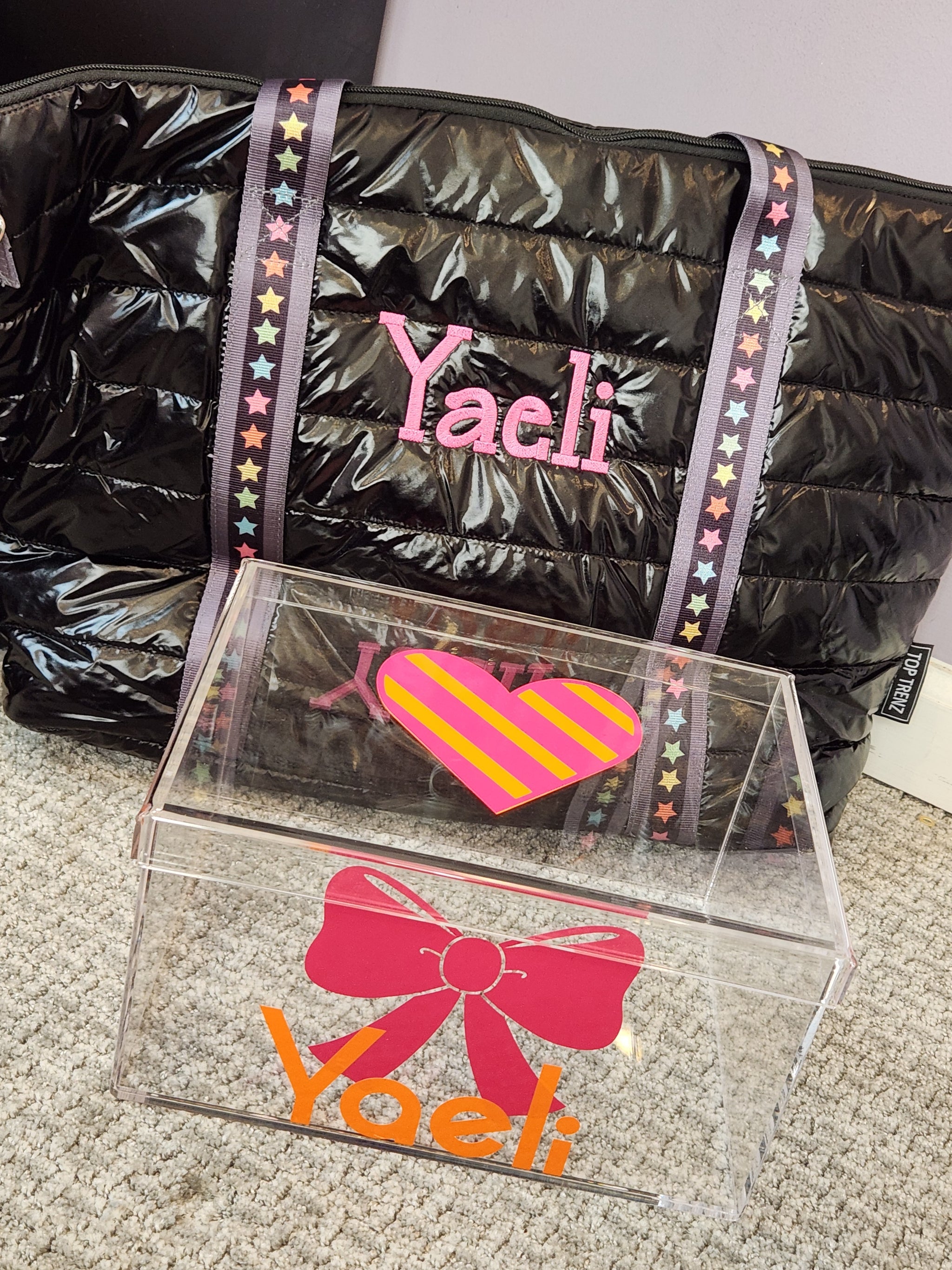 Striped Heart Lucite Box