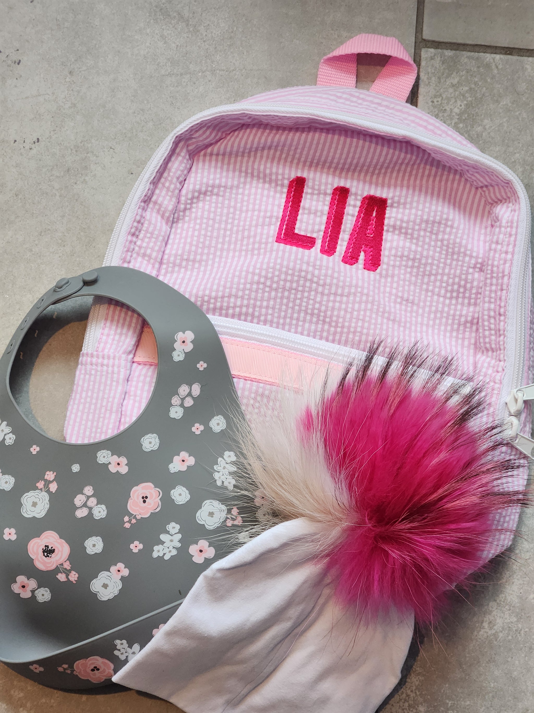 Mini Pink Girls Seersucker Backpack