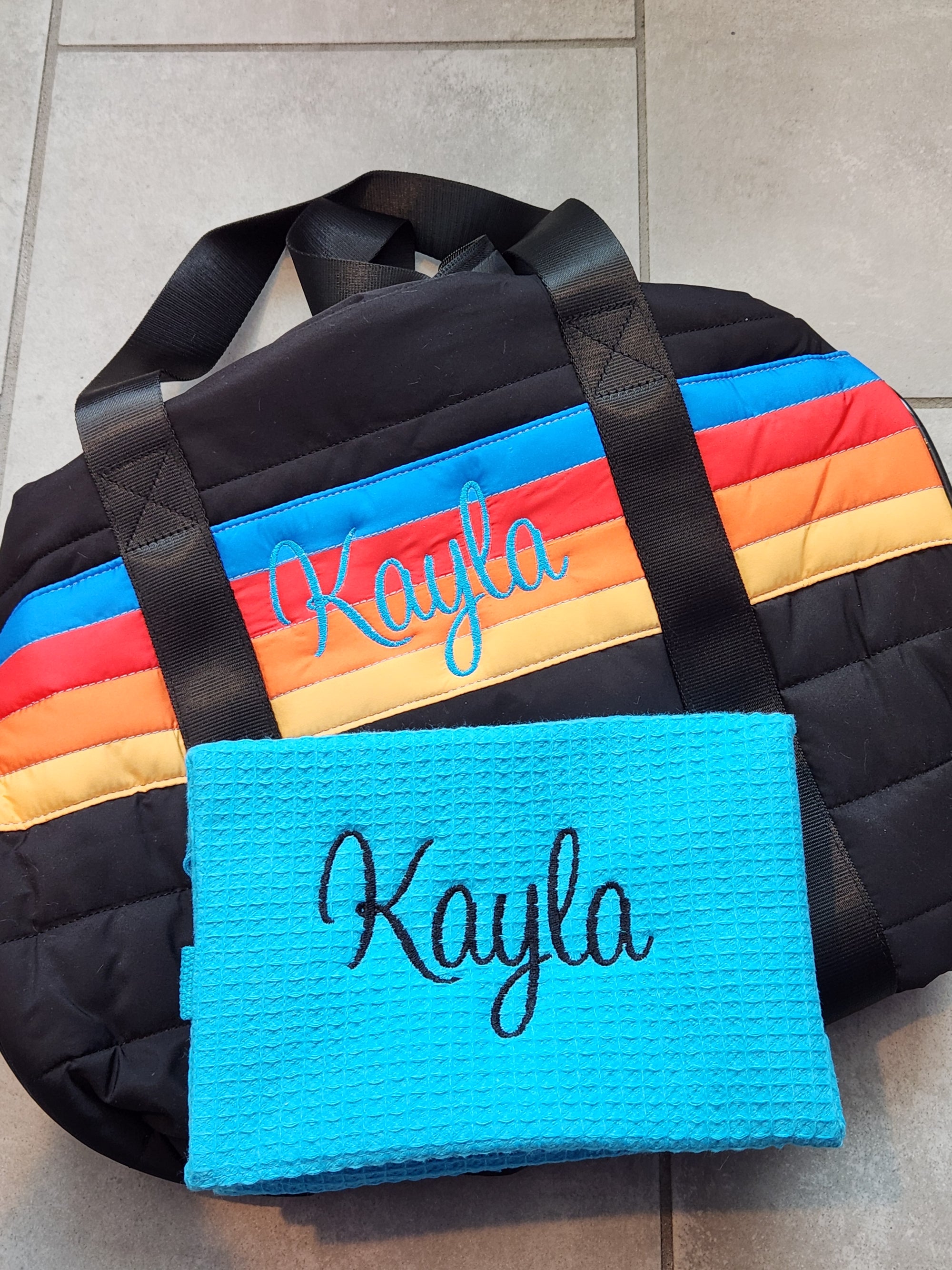 Black Puffer Duffle Bag Retro Stripes