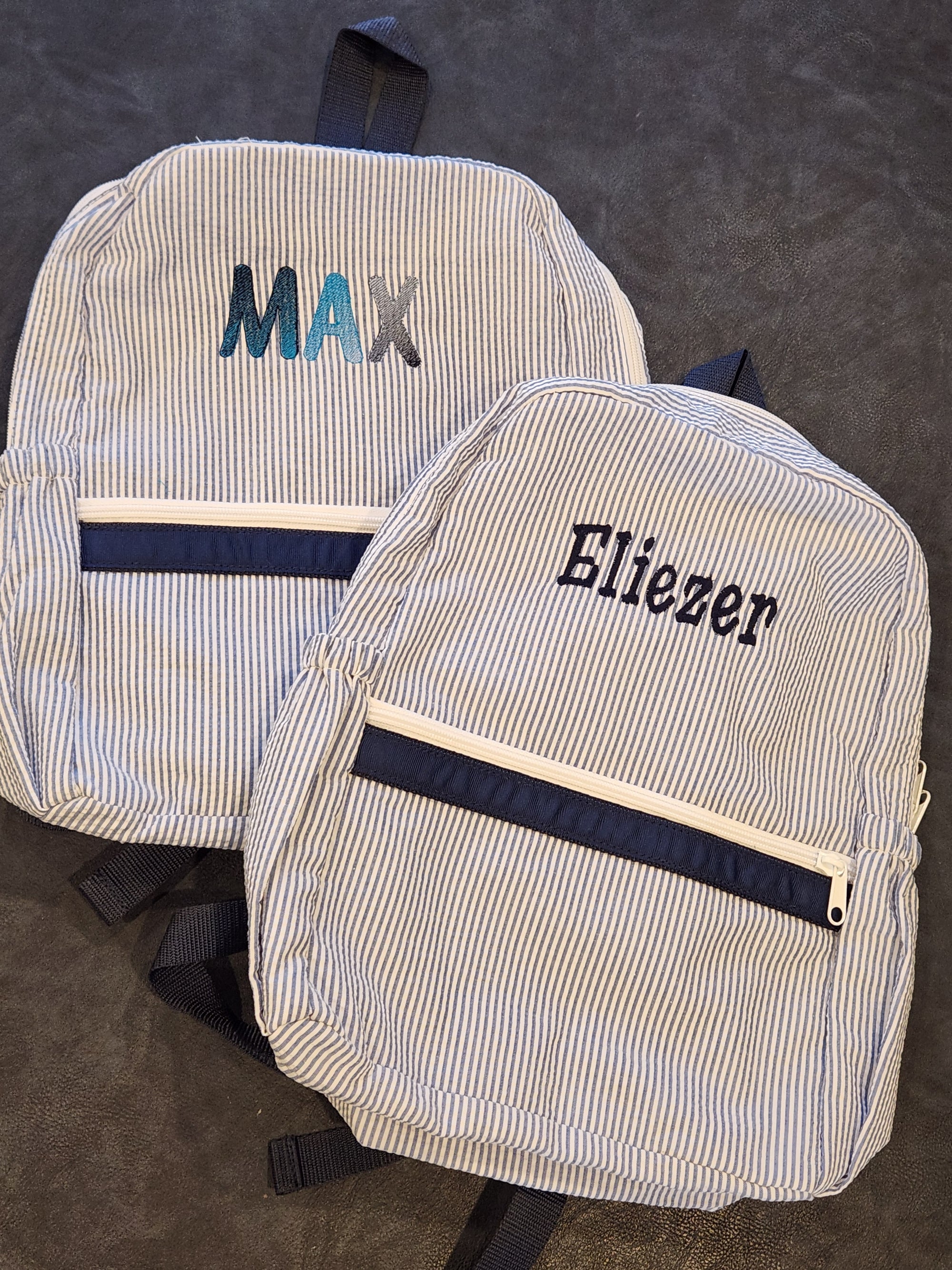 Navy Seersucker Backpack