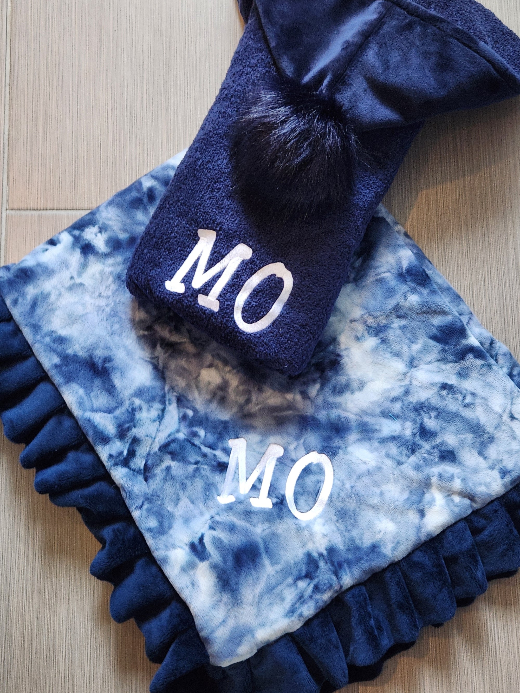 Large Navy Ruffle Tie Dye Boys Blanket