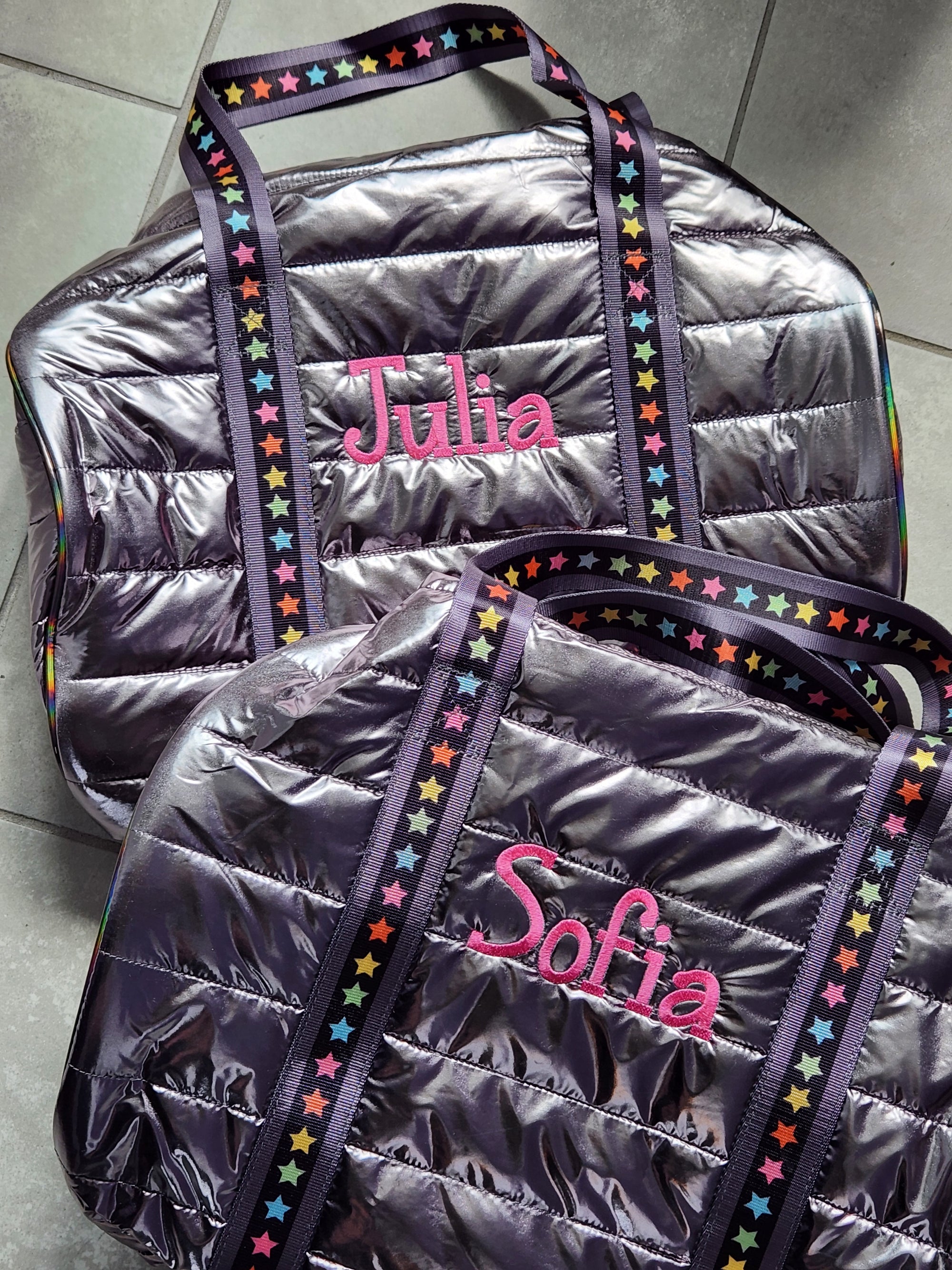 Gunmetal Puffer Duffle w/ Multi Star Straps