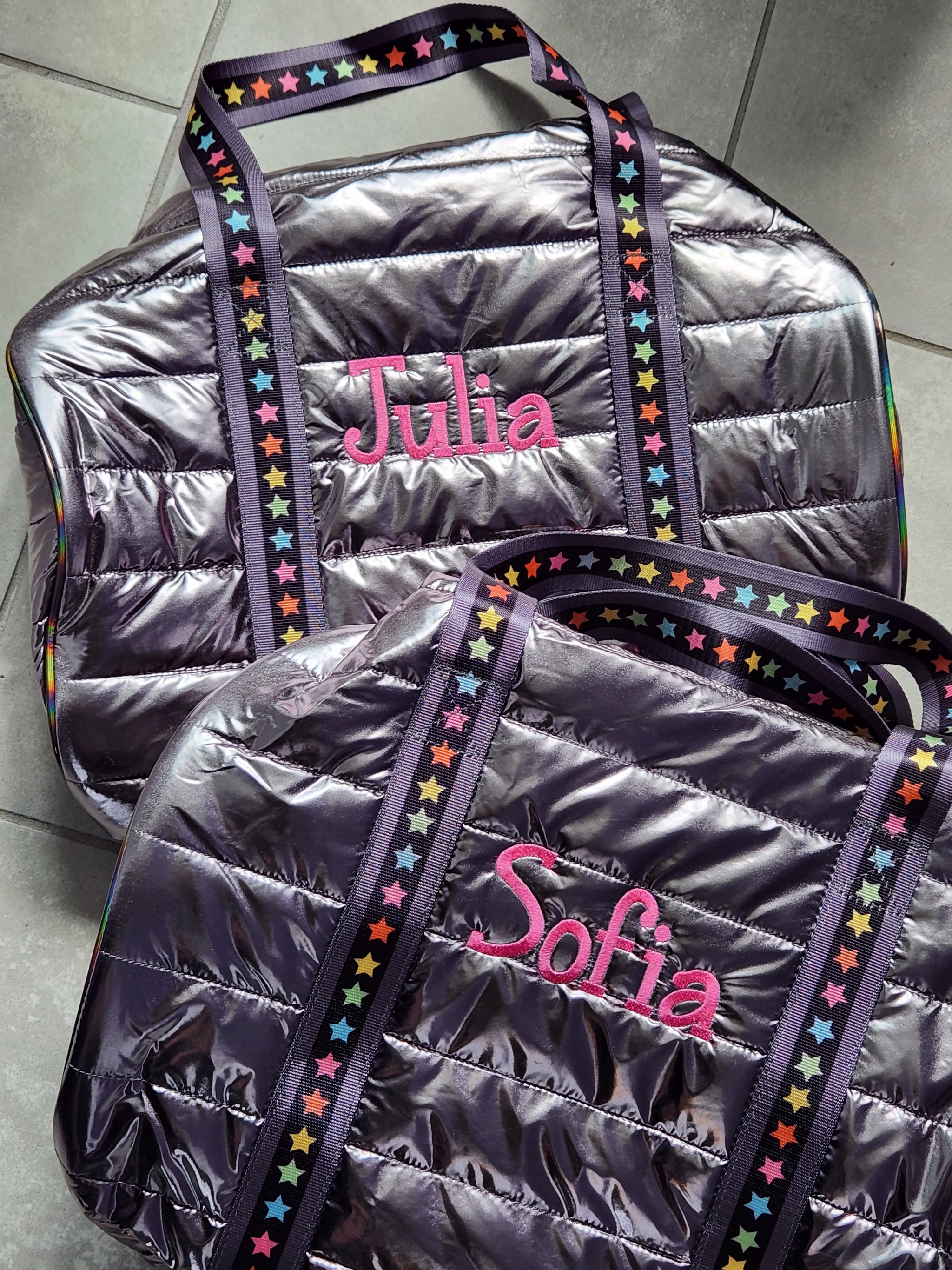 Gunmetal Puffer Duffle w/ Multi Star Straps