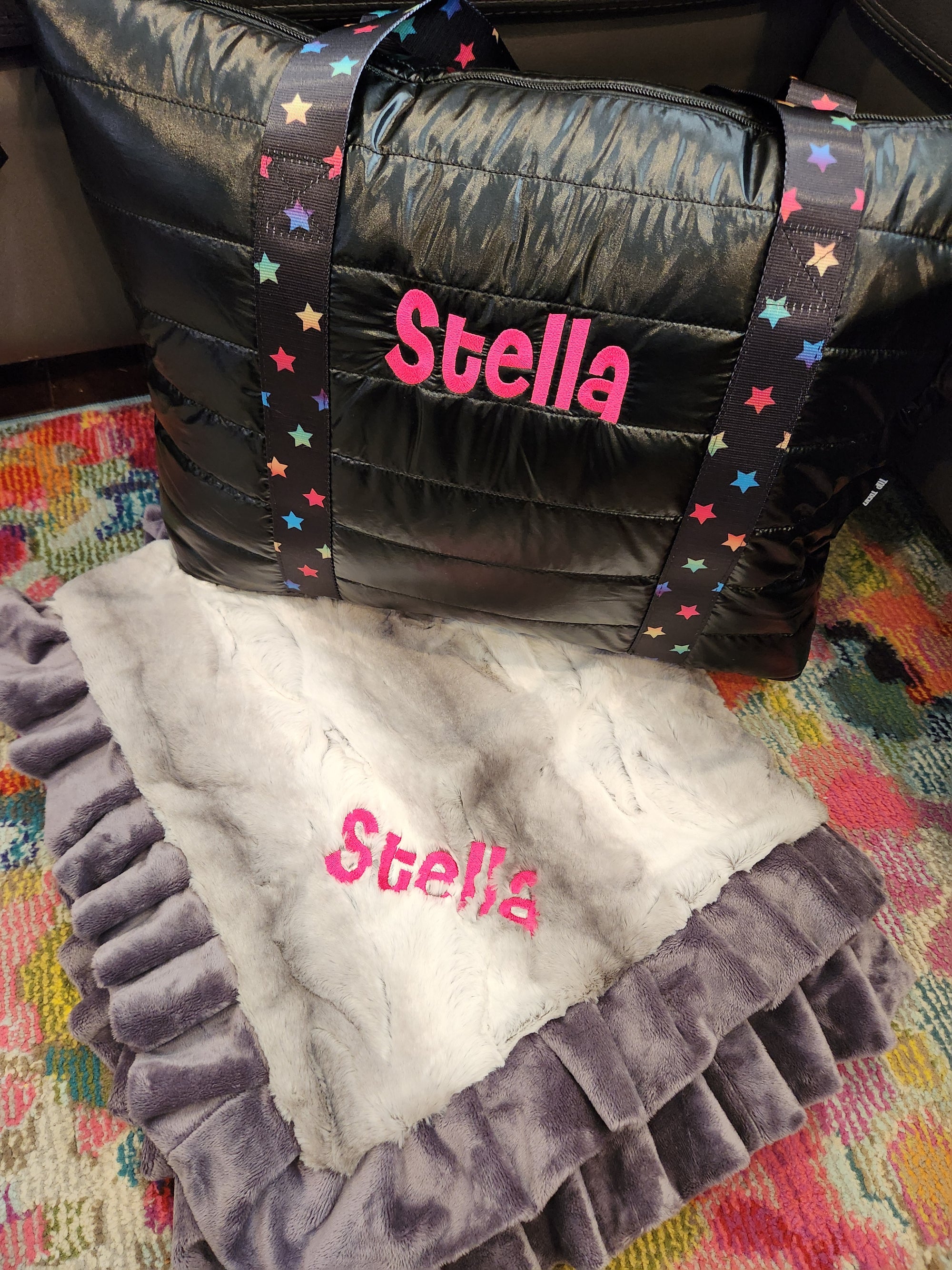 Black Puffer Tote w/ Scatter Star Strap