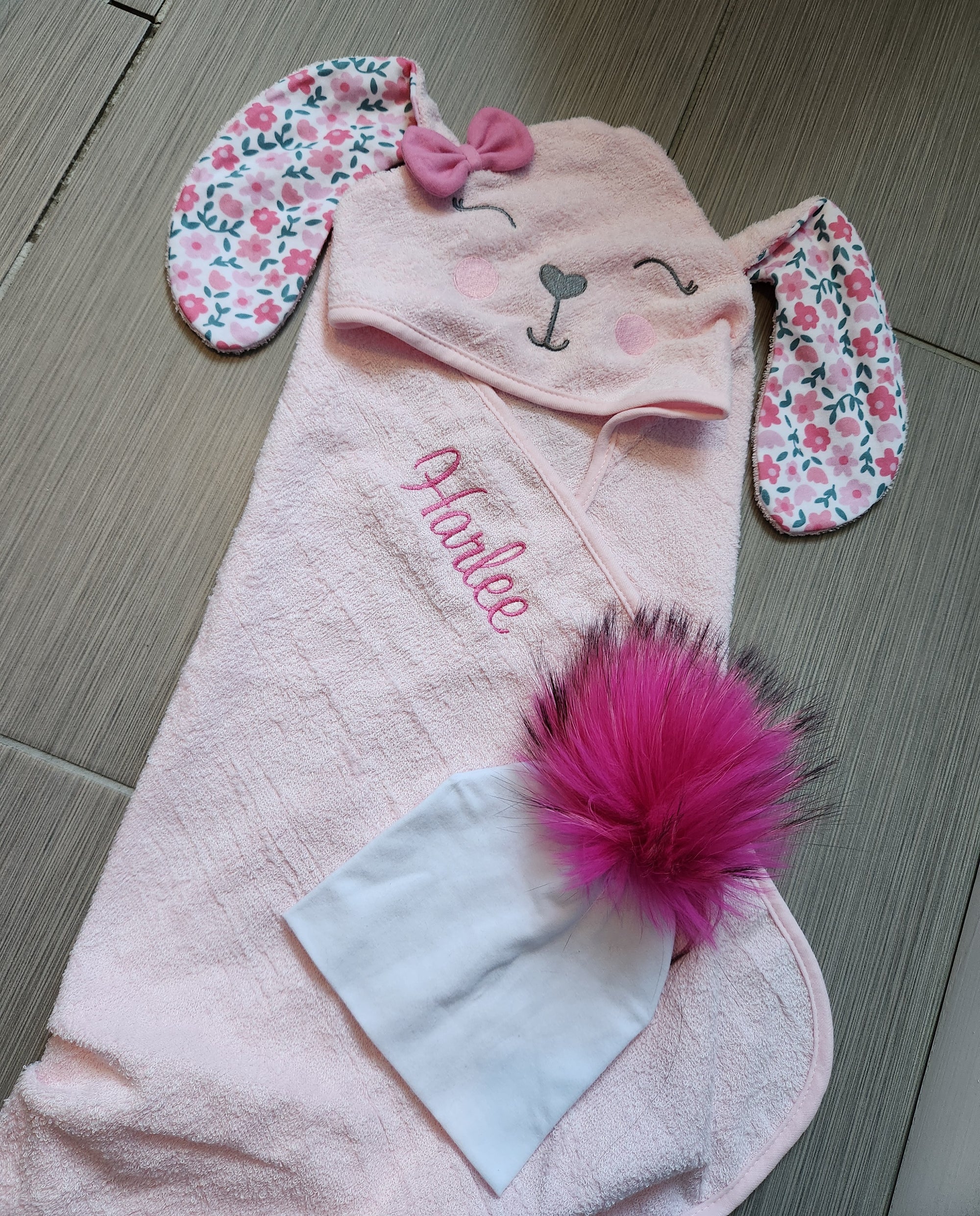 Flower Bunny Hooded Girl Toddler Towel