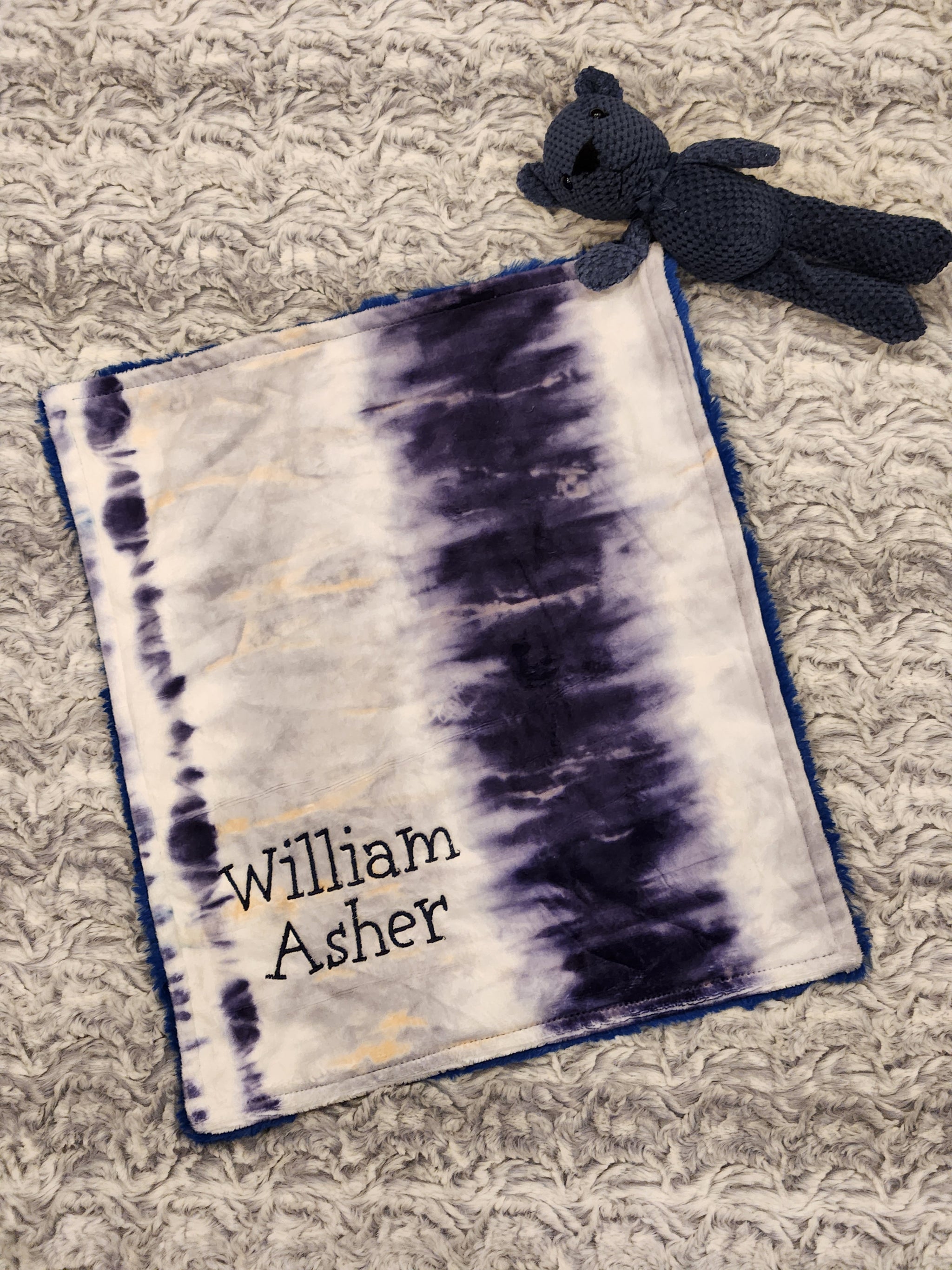 Navy Tie Dye Stripe Boys Lovie With Teddy Bear
