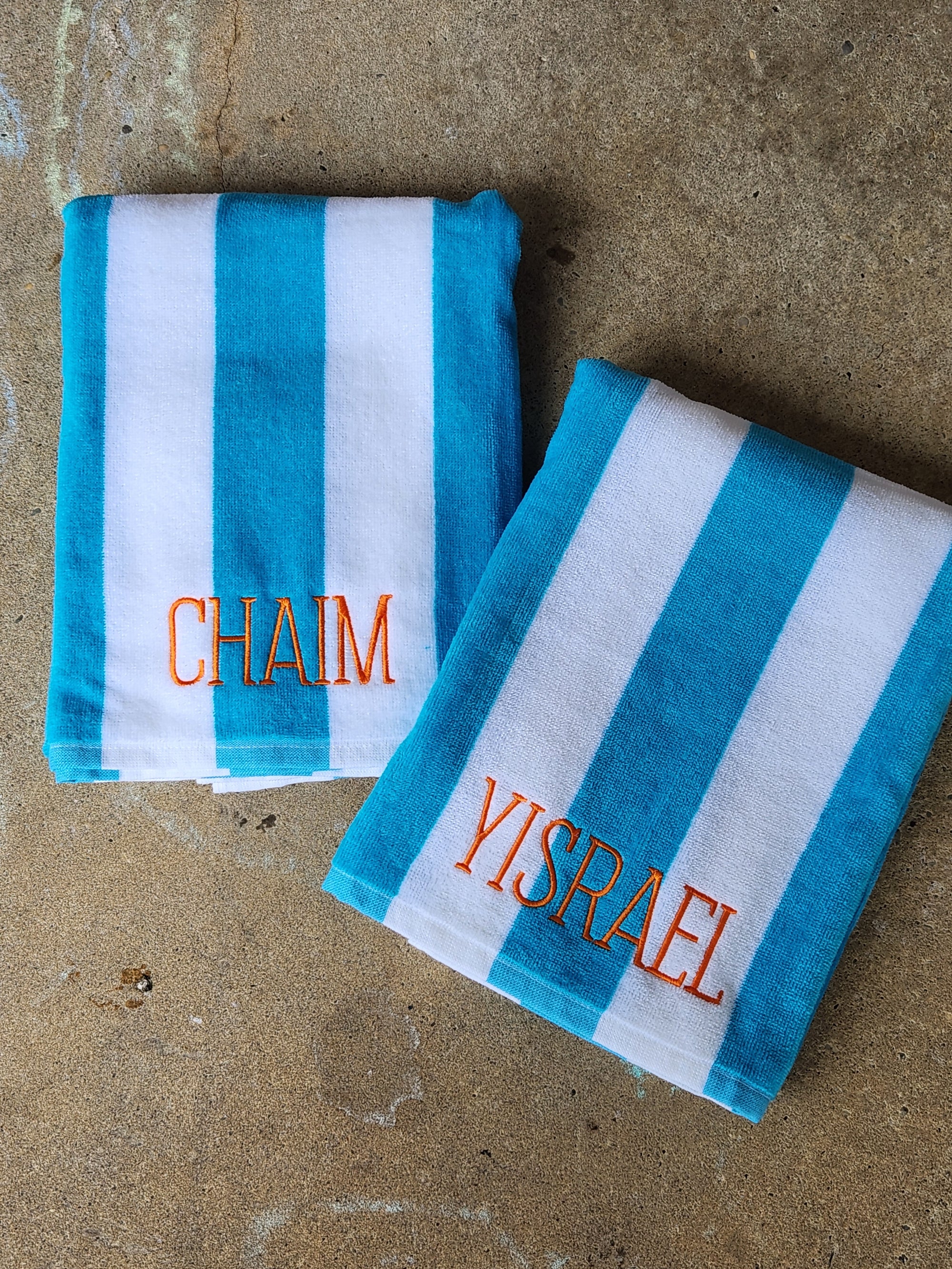 Teal and White Cabana beach adult/kids towel