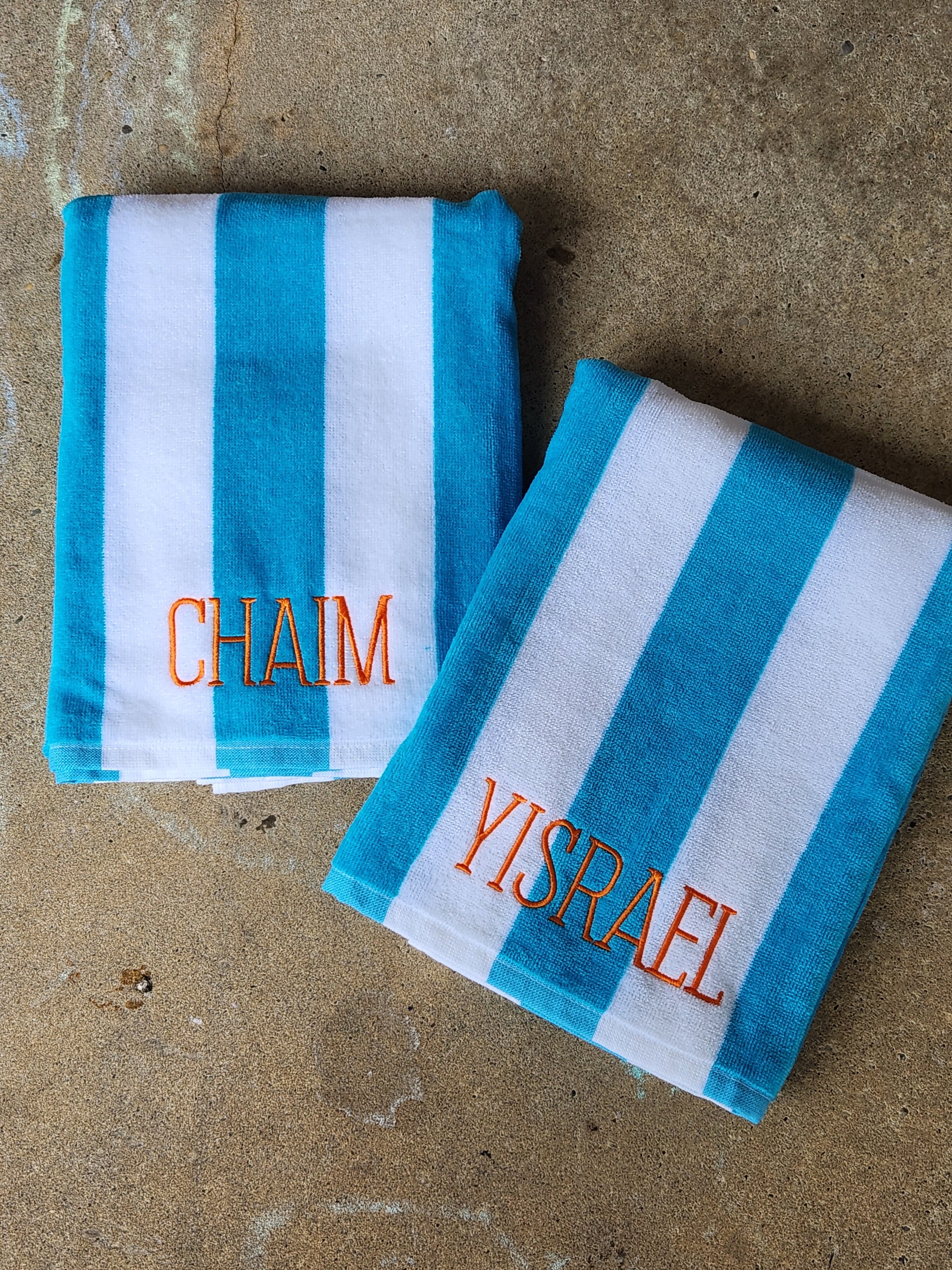 Teal and White Cabana beach adult/kids towel