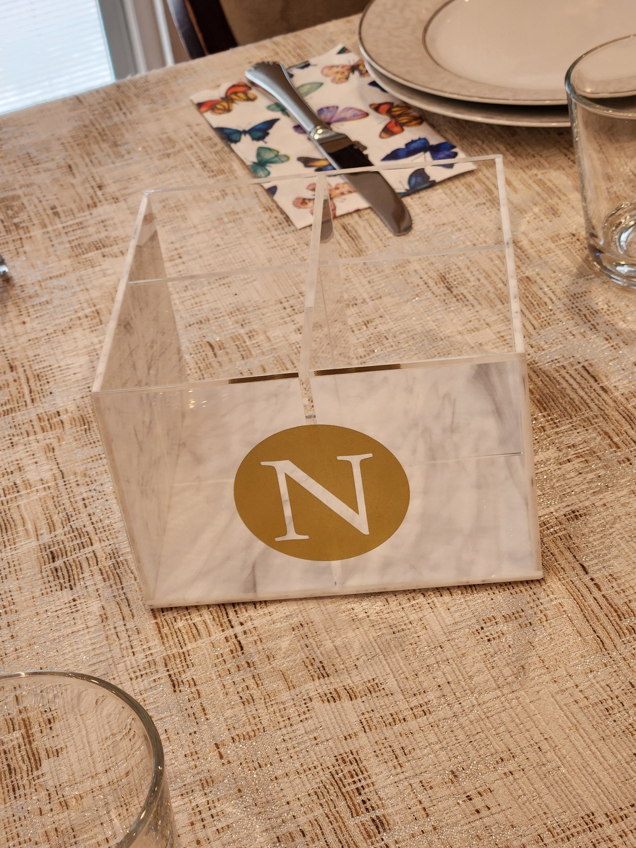 Marble Lucite Cutlery Caddy