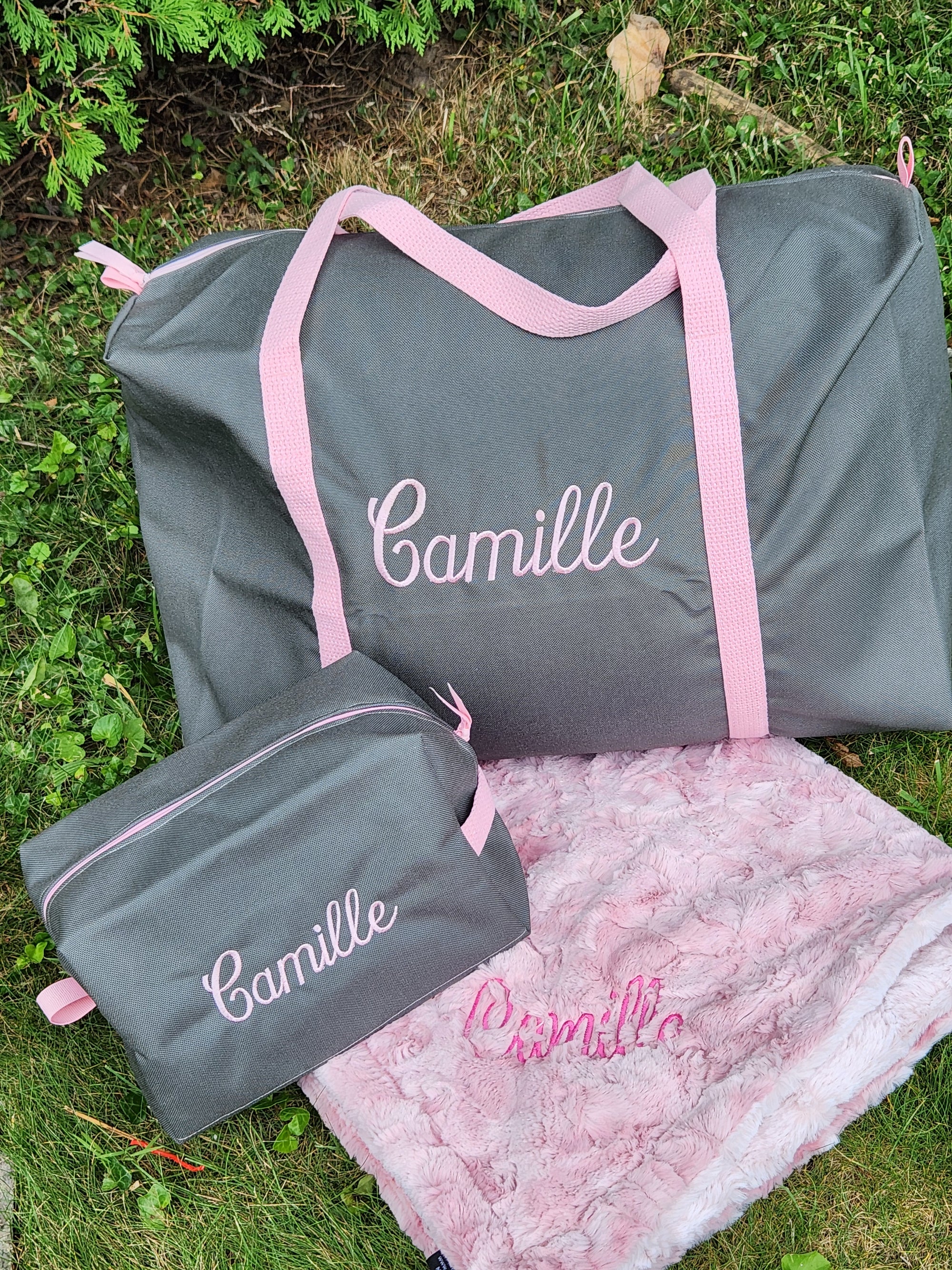Girls Gray and Light Pink Toiletry Bag