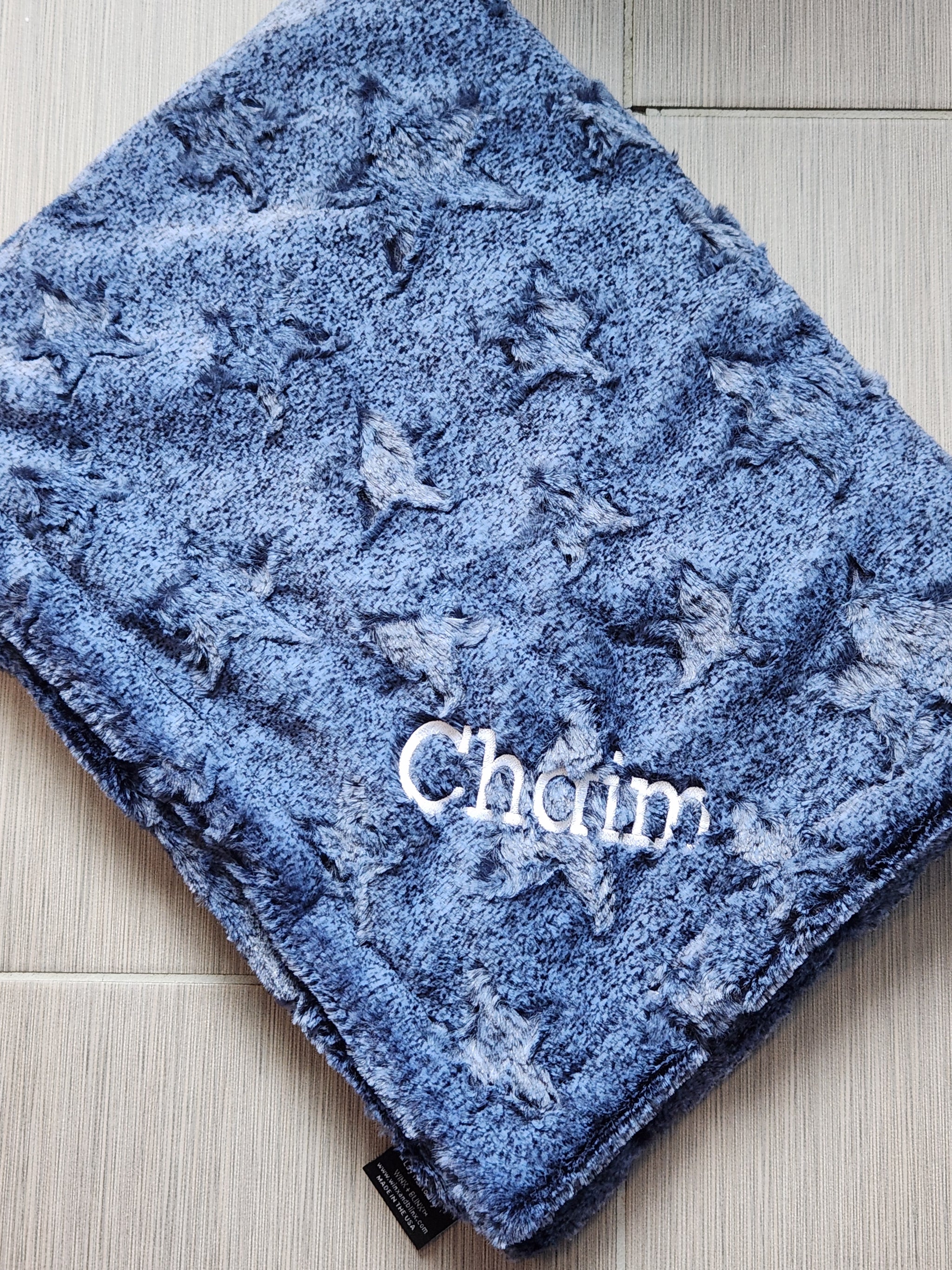 Navy Stars Chambray Boys Minky Blanket