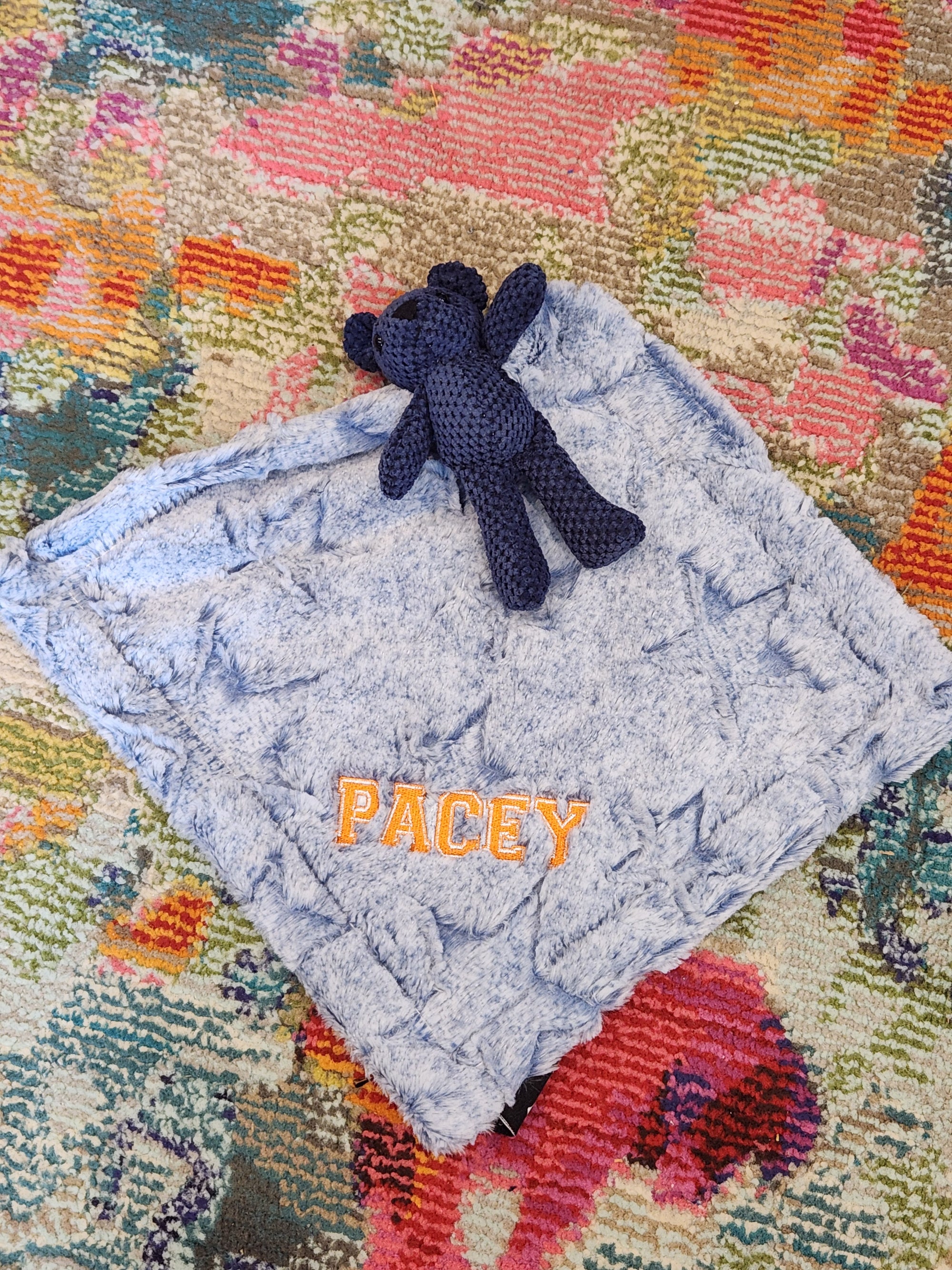Frosted Navy Chambray Stars Bear Boys Minky Lovey