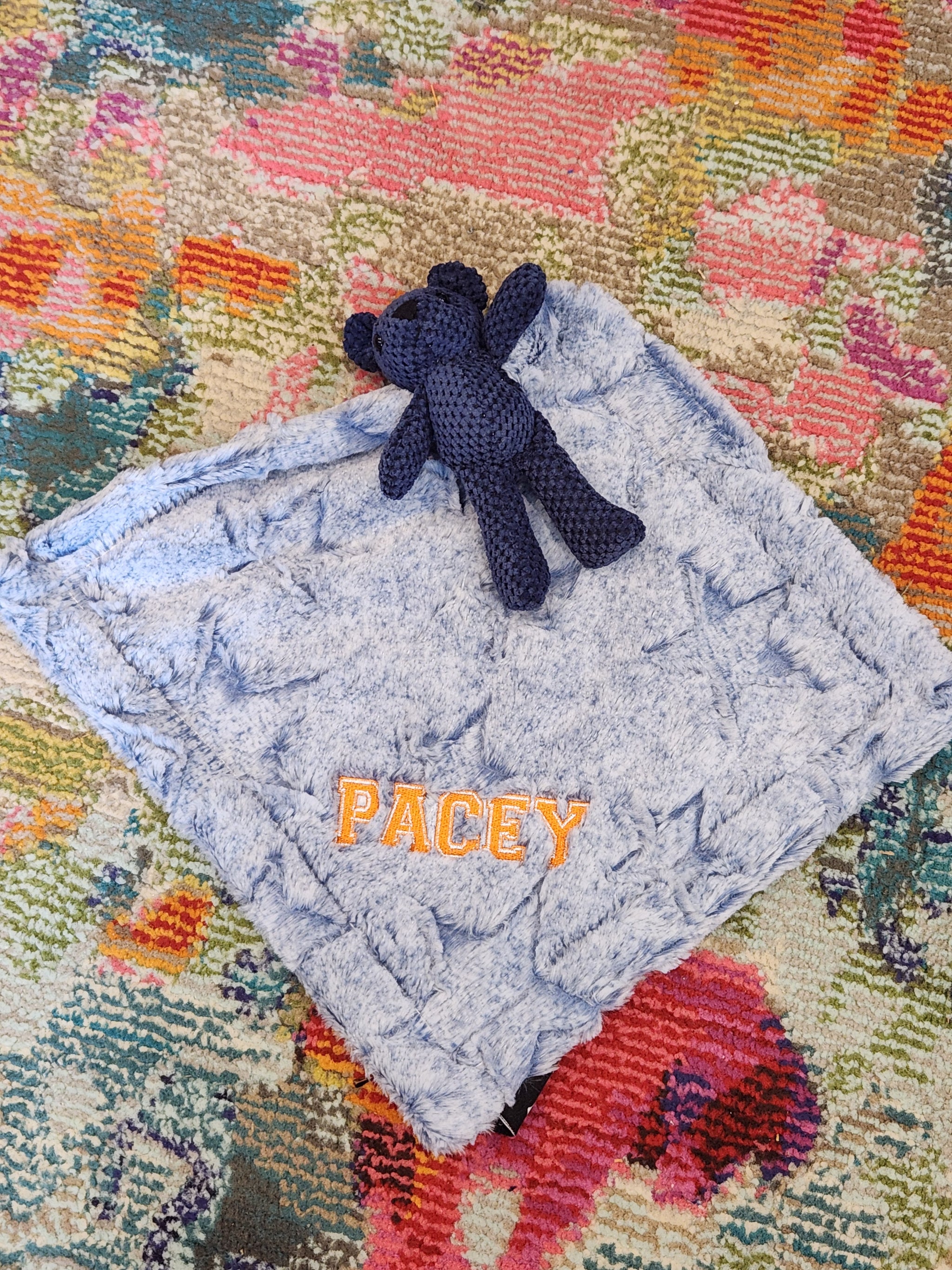 Frosted Navy Chambray Stars Bear Boys Minky Lovey