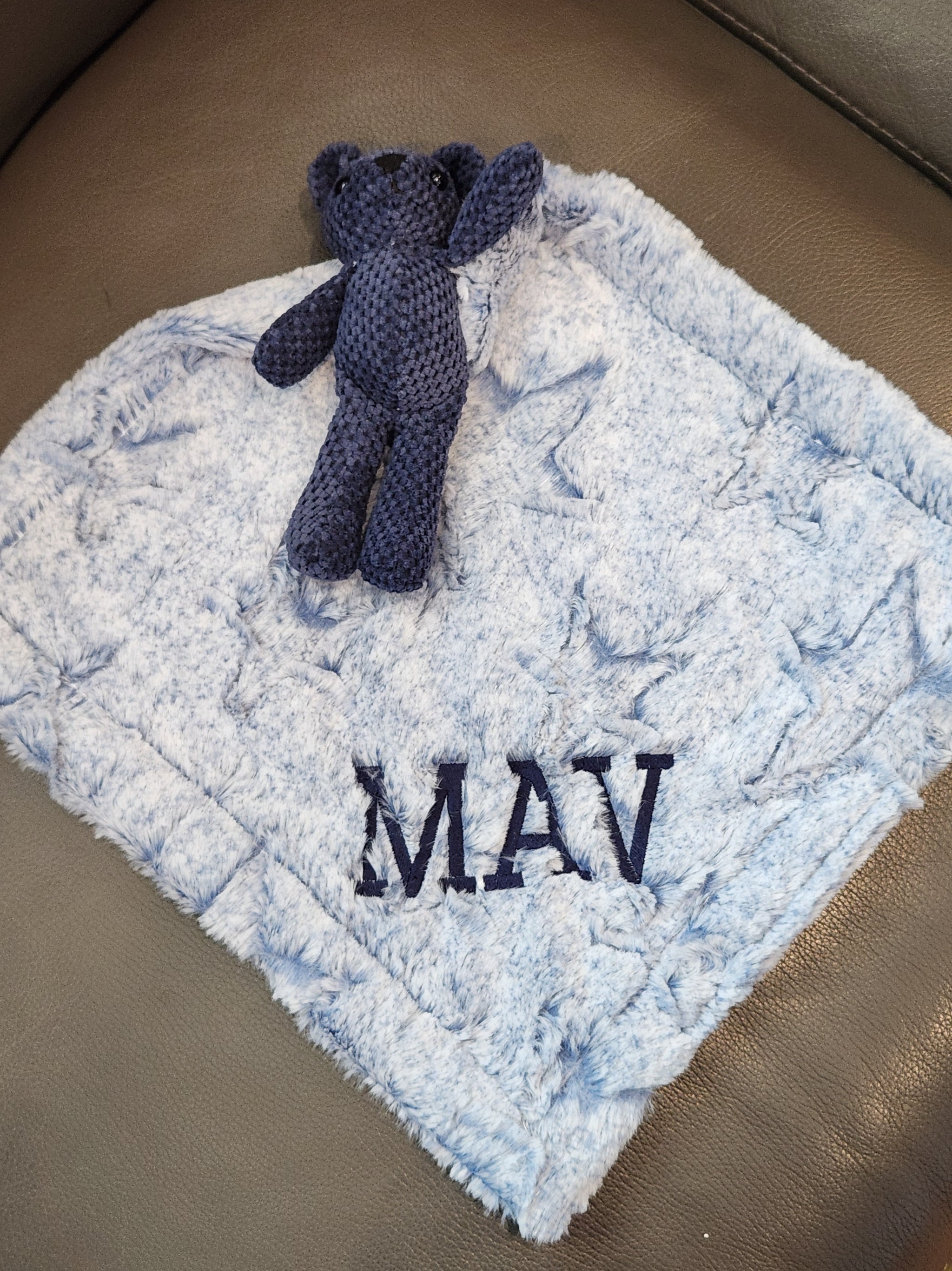 Frosted Navy Chambray Stars Bear Boys Minky Lovey