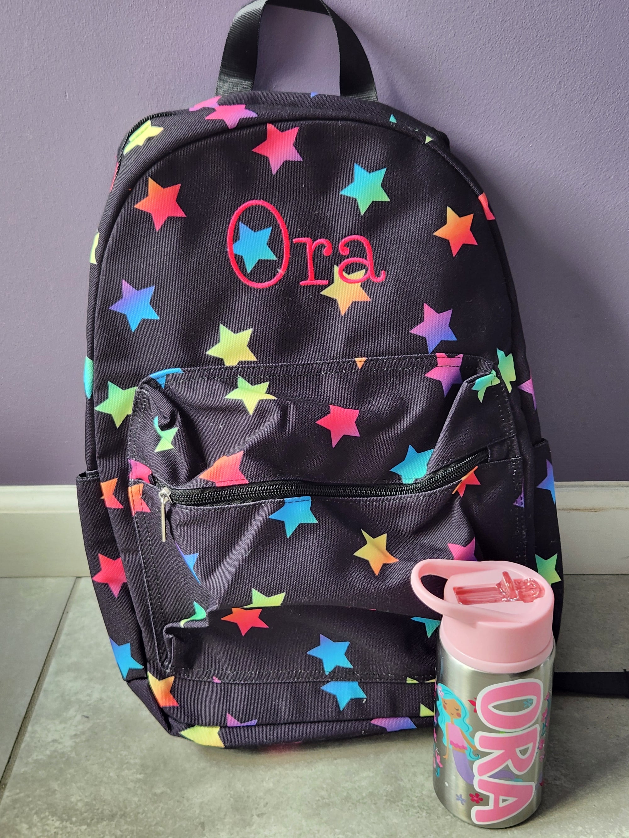 Multi Star Canvas 2-Zipper Girls Backpack