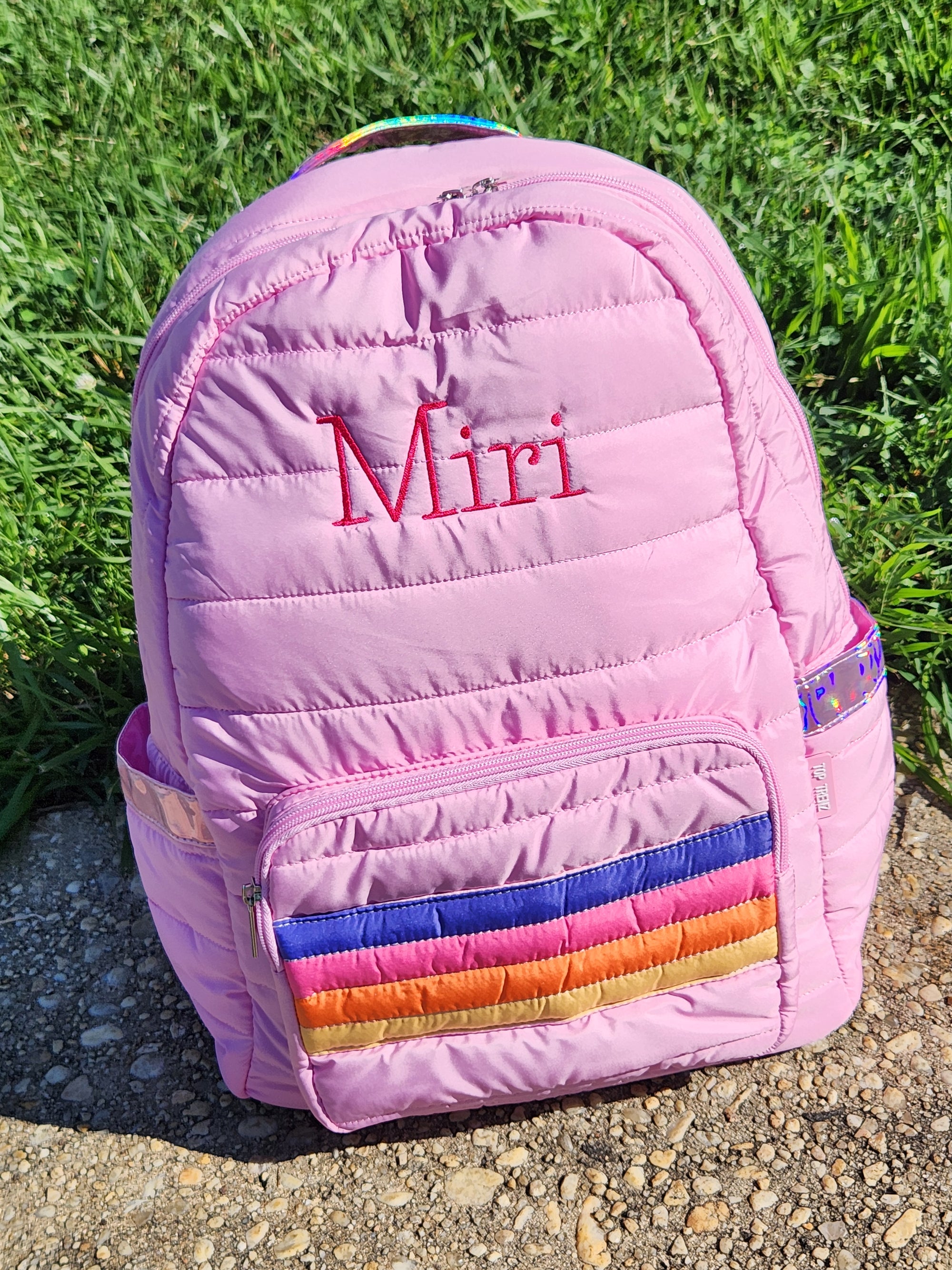 Pink Puffer Retro Stripes Girls Backpack