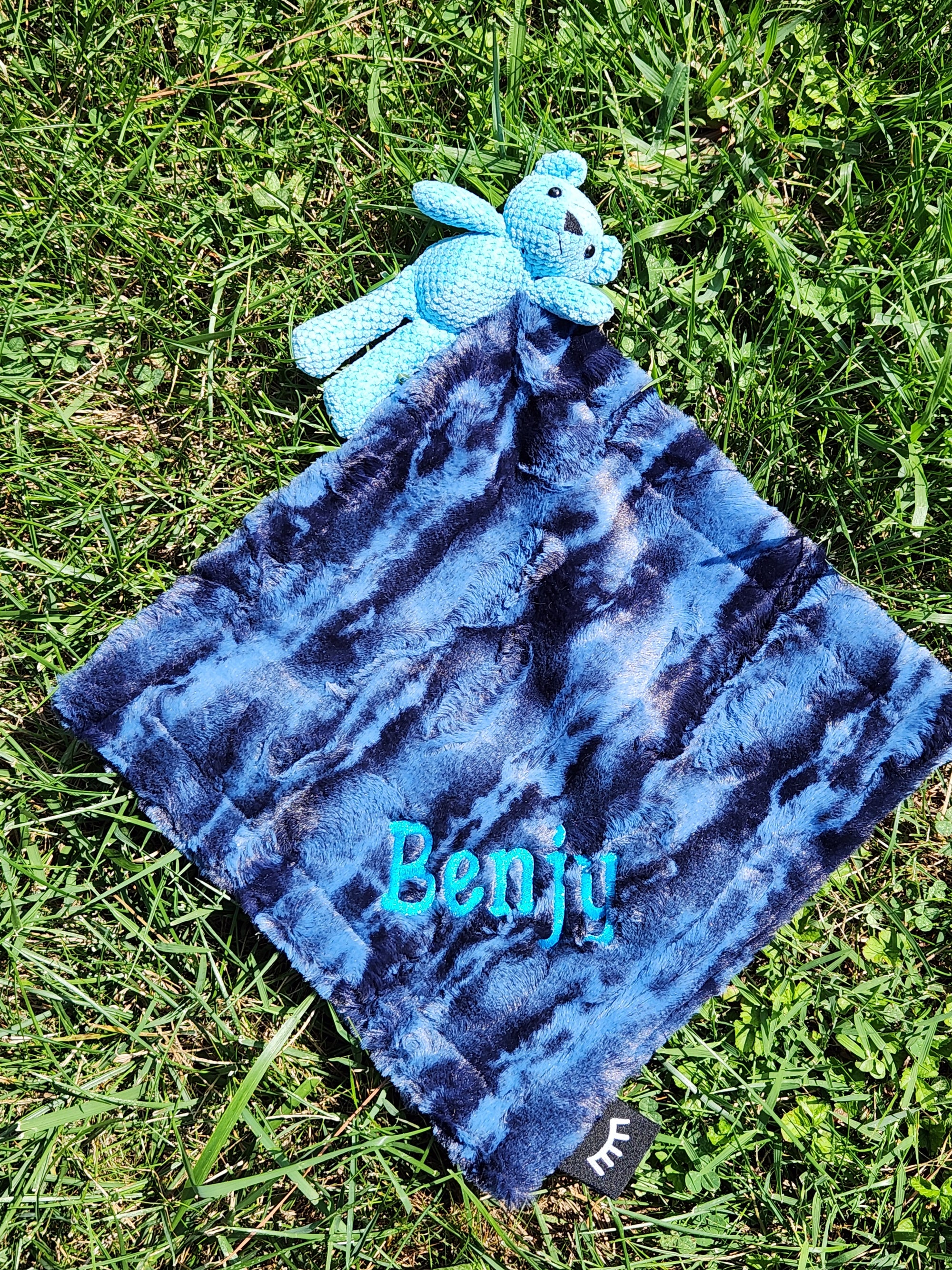 Marble Navy Bear Boys Minky Lovey