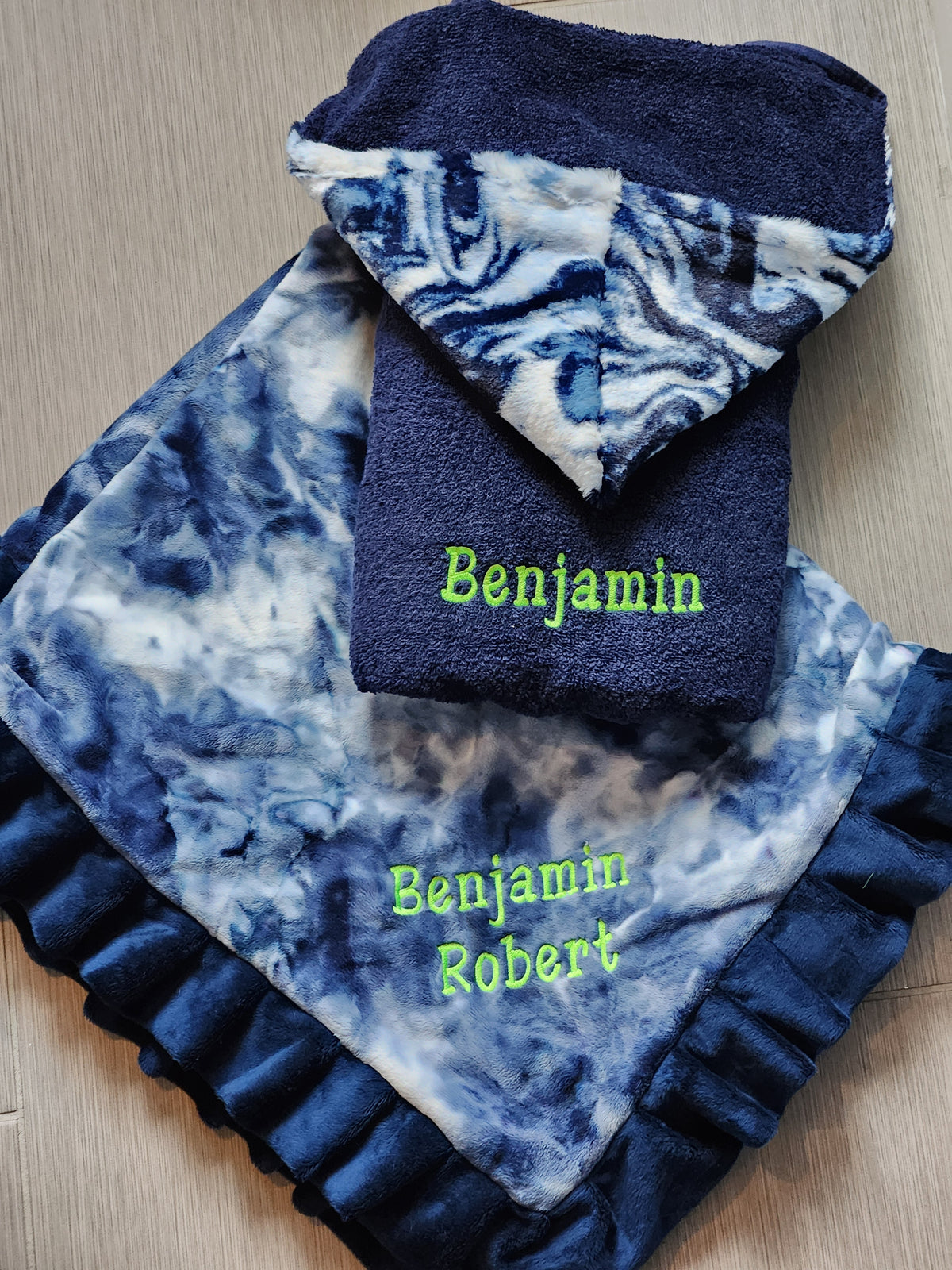 Large Navy Ruffle Tie Dye Boys Blanket