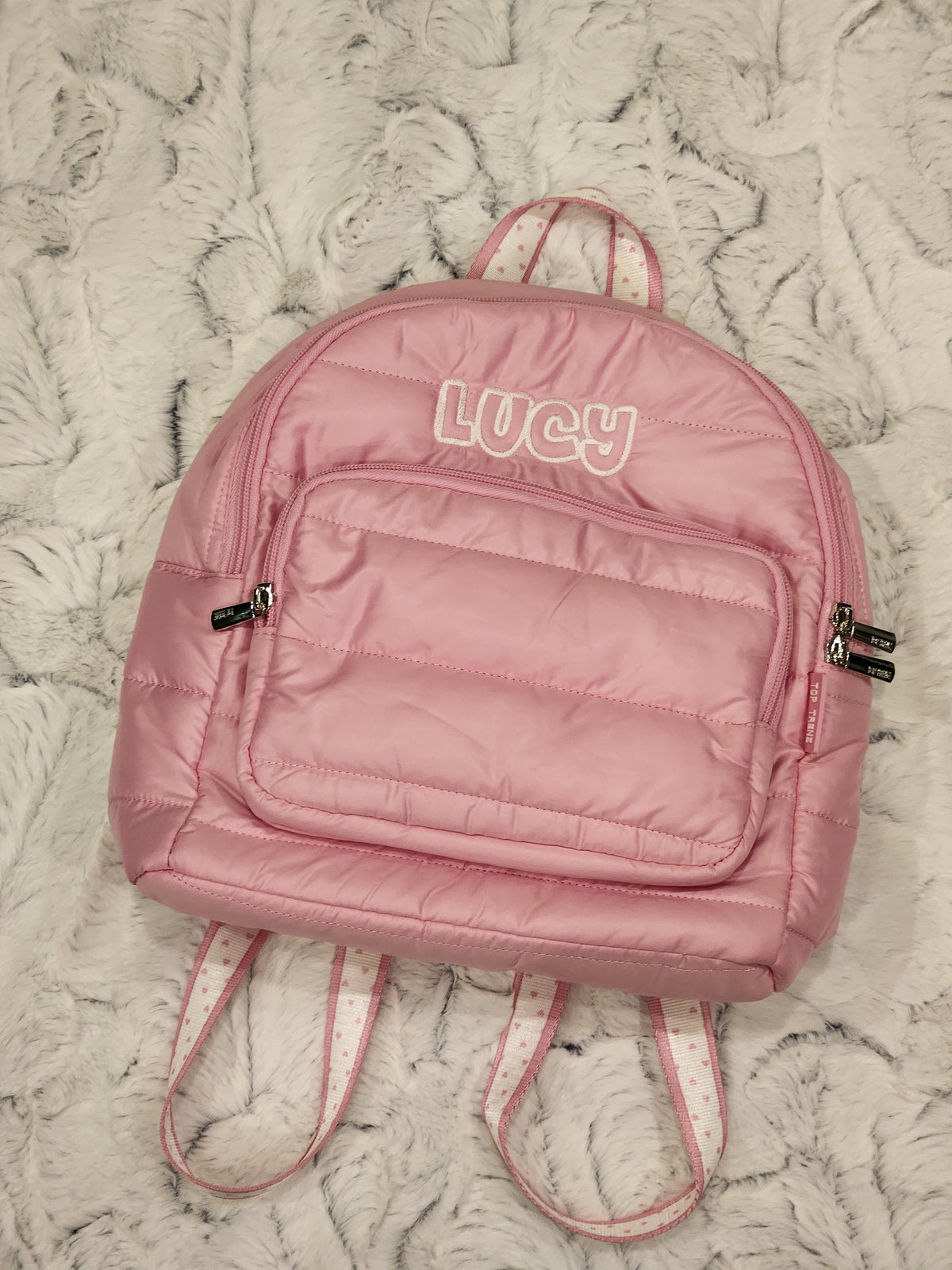 Pink Puffer Girls Mini Backpack with Heart Straps