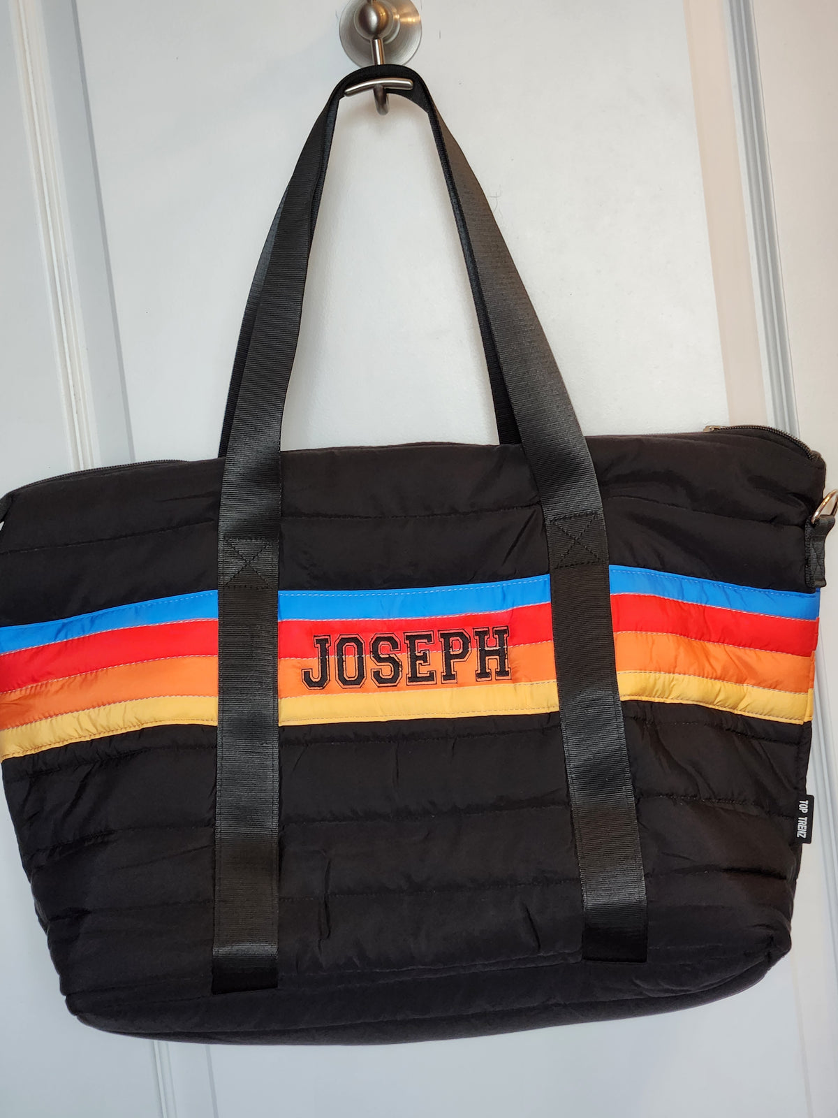 Black Retro Stripe Puffer Tote Bag