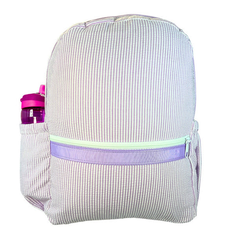 Purple Seersucker Backpack with pockets