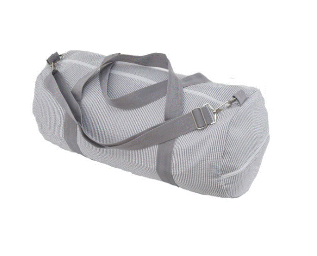 Gray Seersucker Weekender Duffle