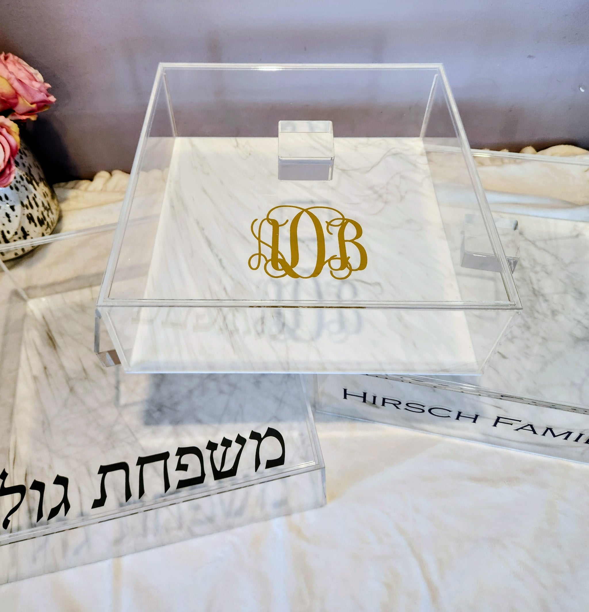 Large Square Marble Matza Box With Lid