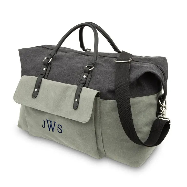 Large Canvas Weekender Travel Bag - Black & Grey