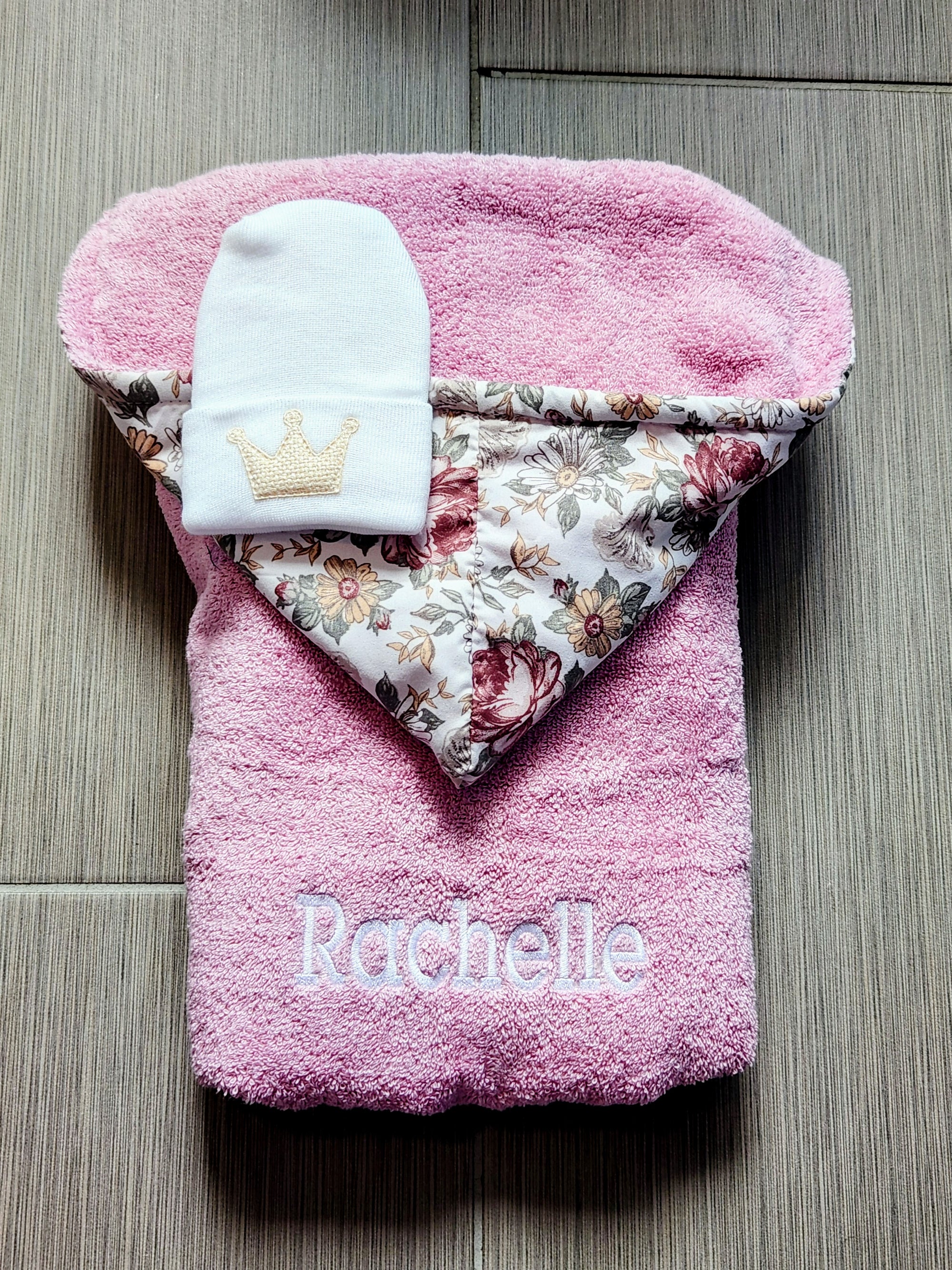 Floral Rose Pink Girls Hooded Towel